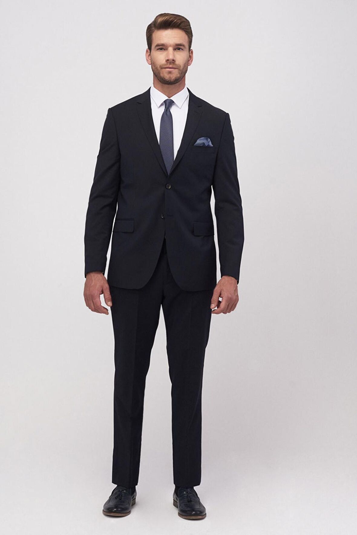 Erkek Lacivert Slim Fit Dar Kesim Su Ve Leke Tutmayan Nano Takım Elbise