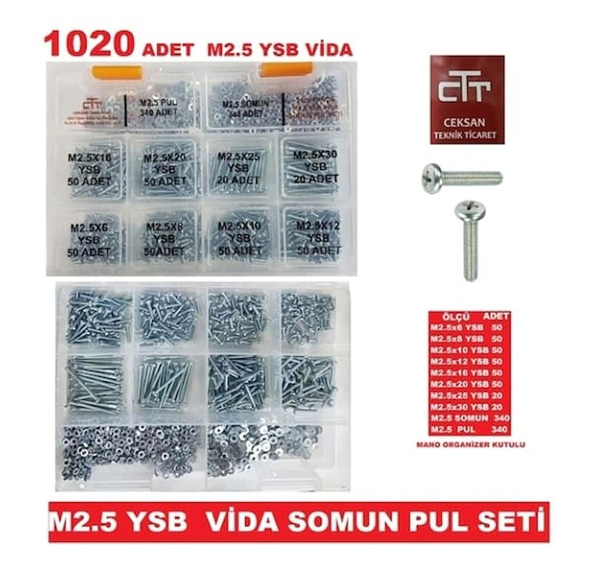 M2.5 Vida-Somun-Pul Seti Ysb 1020 Parça