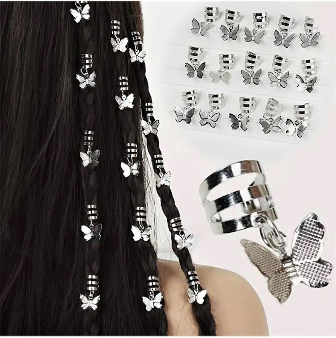 10 Adet Gümüş Kelebek Saç Aksesuarı 