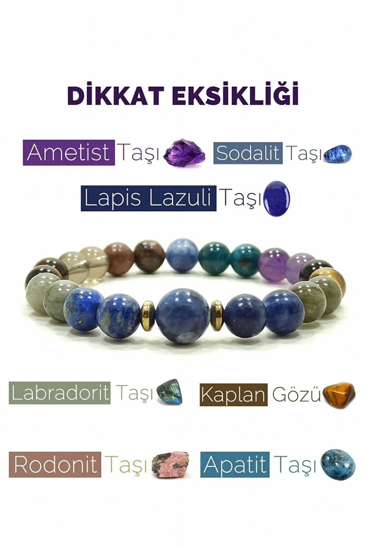 Dikkat Eksikliği Doğal Taş Bileklik ( Sertifikalı)