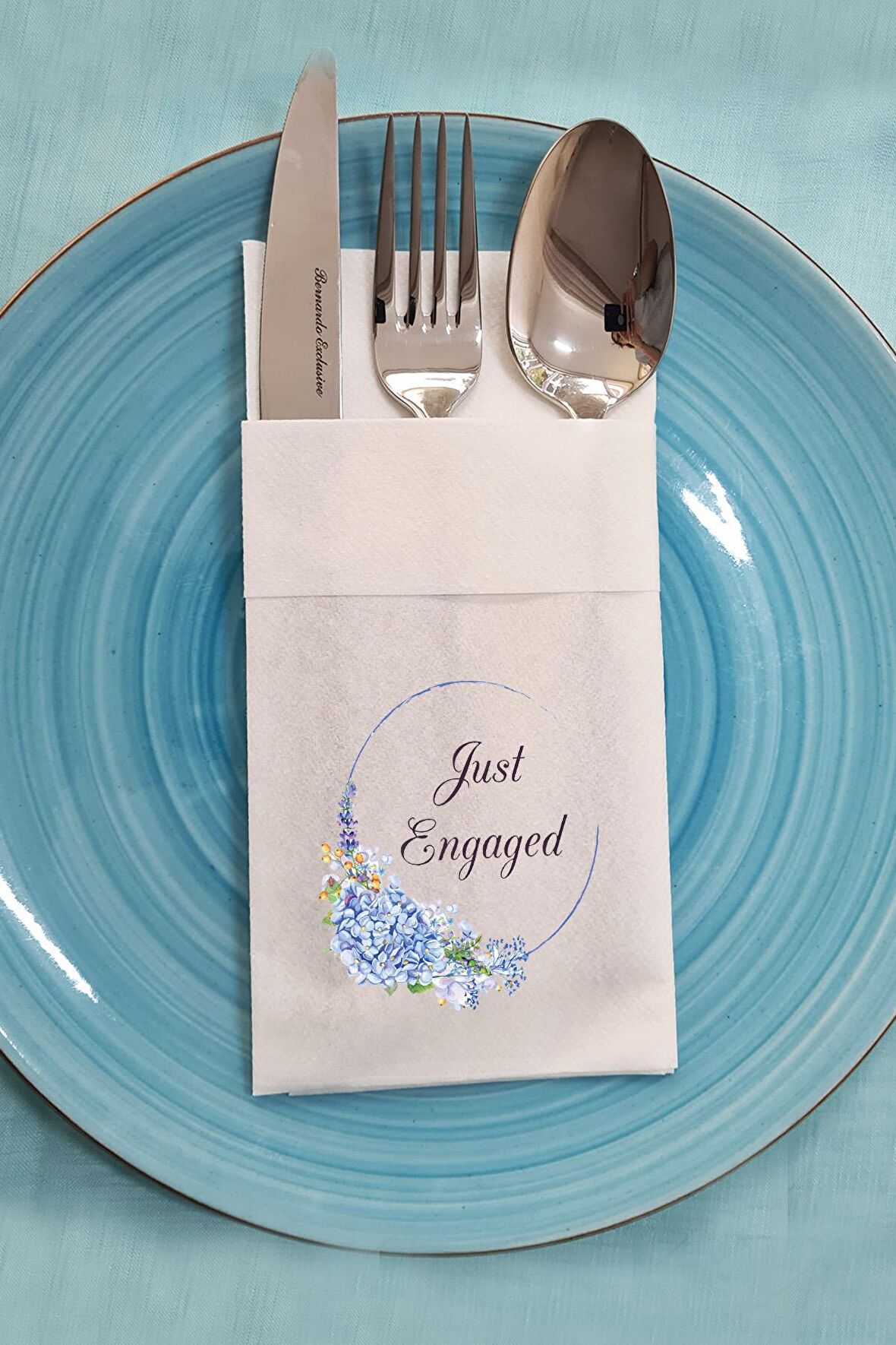 Kumaş Dokulu Cepli Nişan Peçetesi Just Engaged