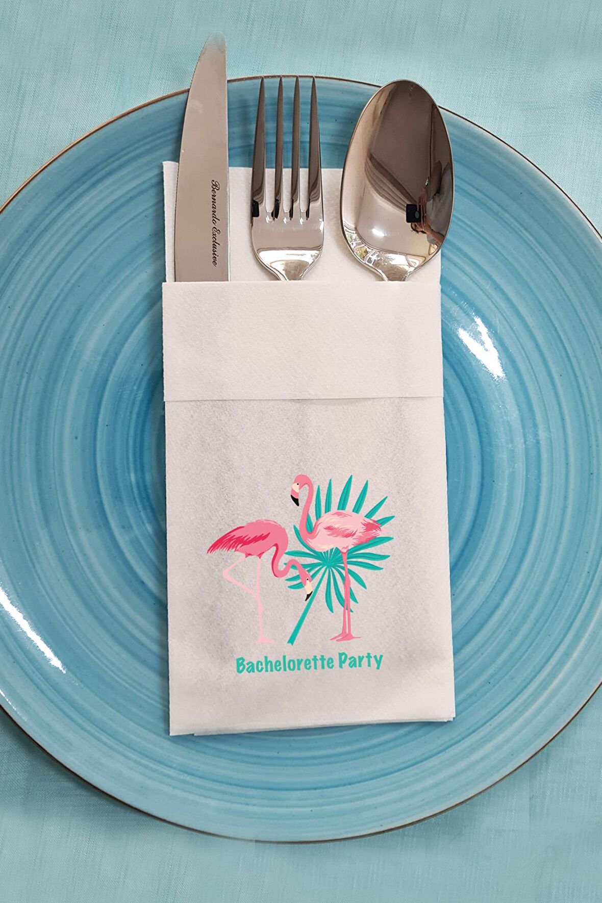 Kumaş Dokulu Cepli Peçete Flamingo Bekarlığa Veda Parti Peçetesi