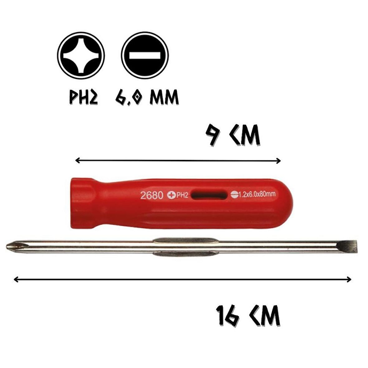 Cer-Pa Norm Değişken Uçlu Tornavida - PH2 Yıldız - 6.0 Düz - 8 Cm.