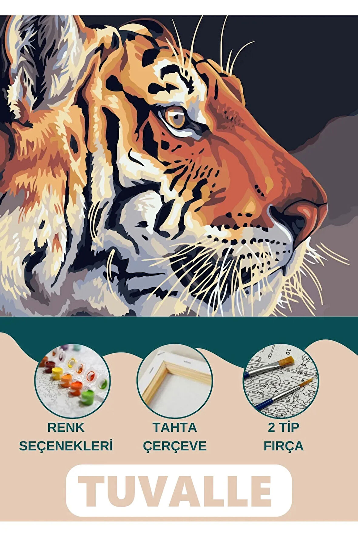 Cesur Kaplan Sayılarla Boyama Seti, Hobi Seti, 40X50 Tablo, Fırça Boya Asma Aparatı Dahil, Doğa