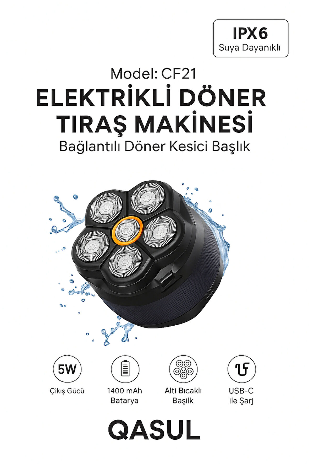 Elektrikli Döner Başlıklı Saç ve Sakal Tıraş Makinesi , IPX6 Su Geçirmez 240 Dakika Kullanım Elektrikli Döner Başlıklı Saç ve Sakal Tıraş Makinesi , IPX6 Su Geçirmez 240 Dakika Kullanım