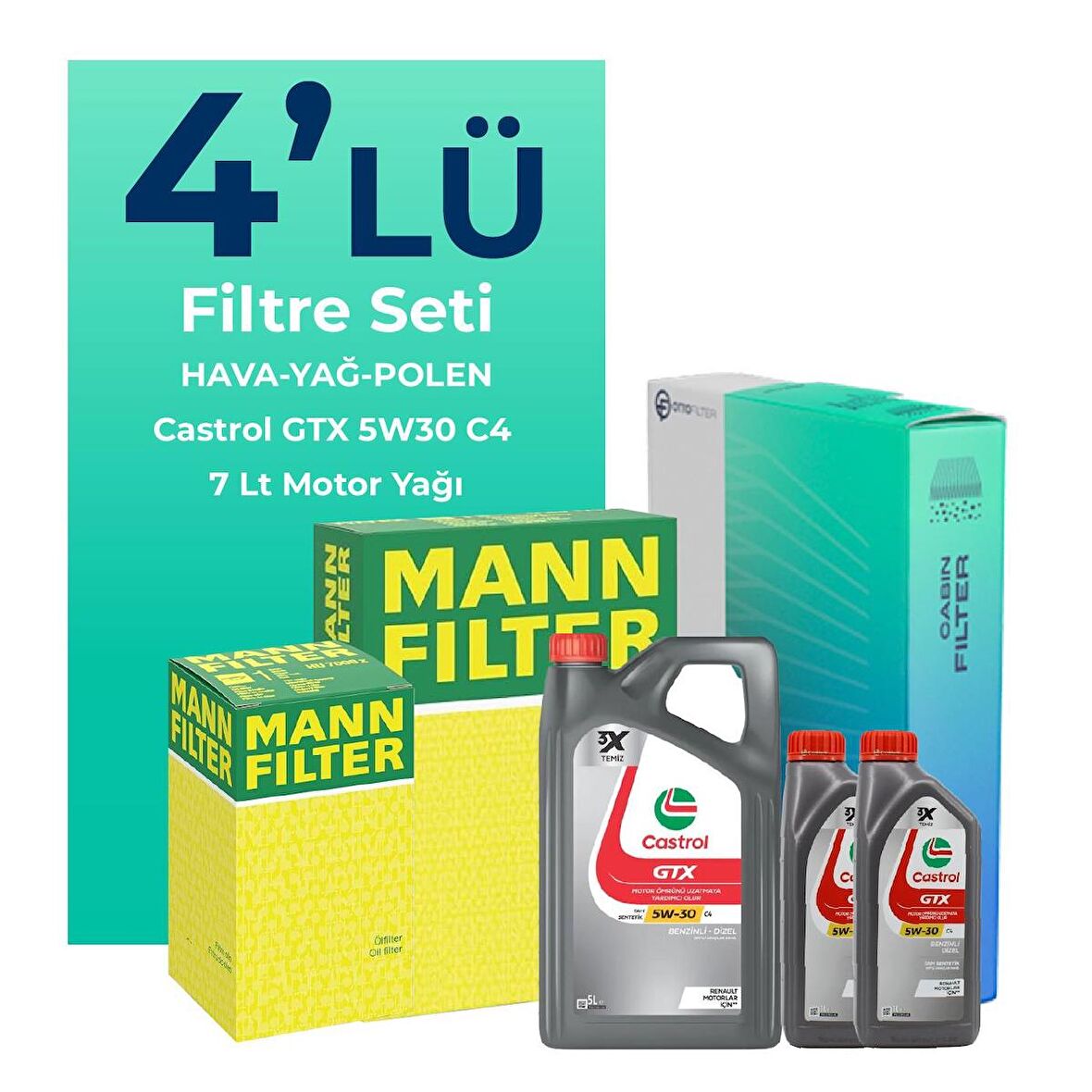 MANN Nissan Navara 2.5 Dizel Filtre Bakım Seti Castrol Motor Yağlı (2006-2015) 4 Lü