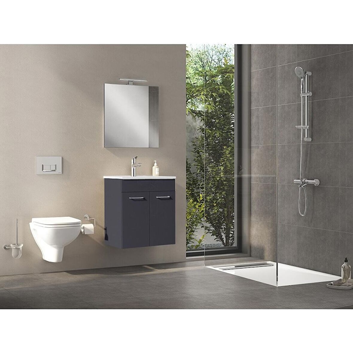 VitrA Ardea 67754 Banyo Dolabı Seti, Parlak Antrasit, 60 cm, Kapaklı