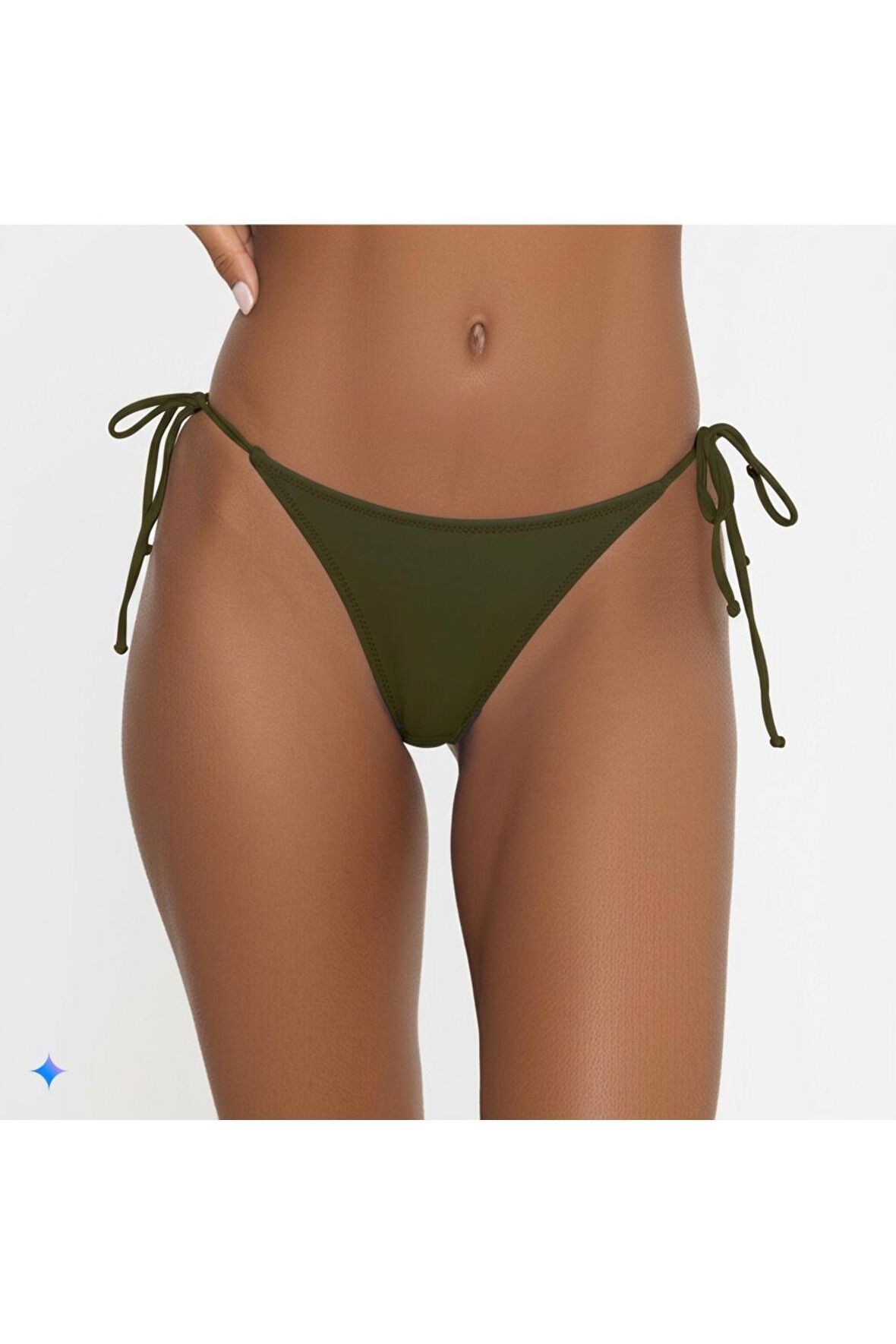 Haki Kenarları ince İp Bağlama Detaylı Bikini Altı