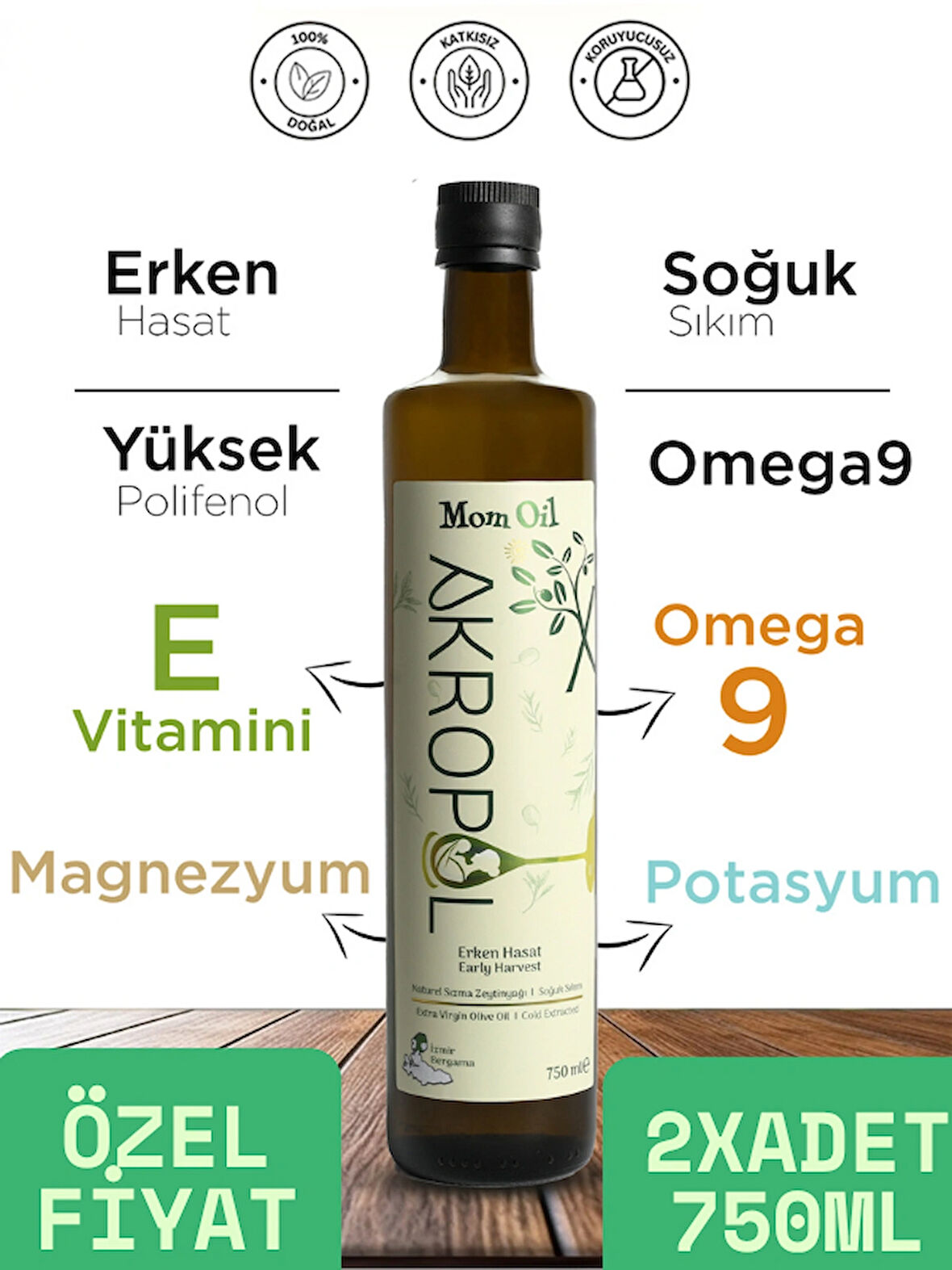 Hamileler Için Soğuk Sıkım Erken Hasat %100 Organik Natürel Sızma Zeytinyağı 750ml X2 = 1500 Ml Cam Şişe