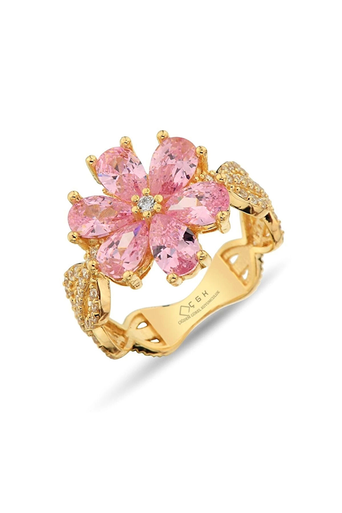 Pembe Çiçek Altın Yüzük