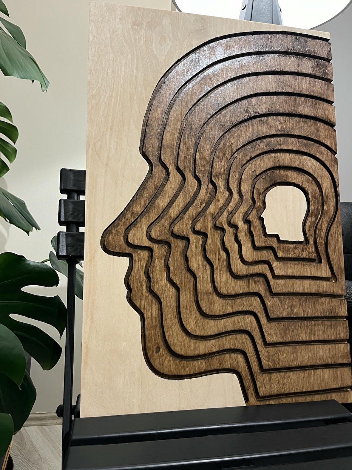 El Yapımı Koyu Ceviz Ahşap Bohem Human Face Tablo  62 x 41