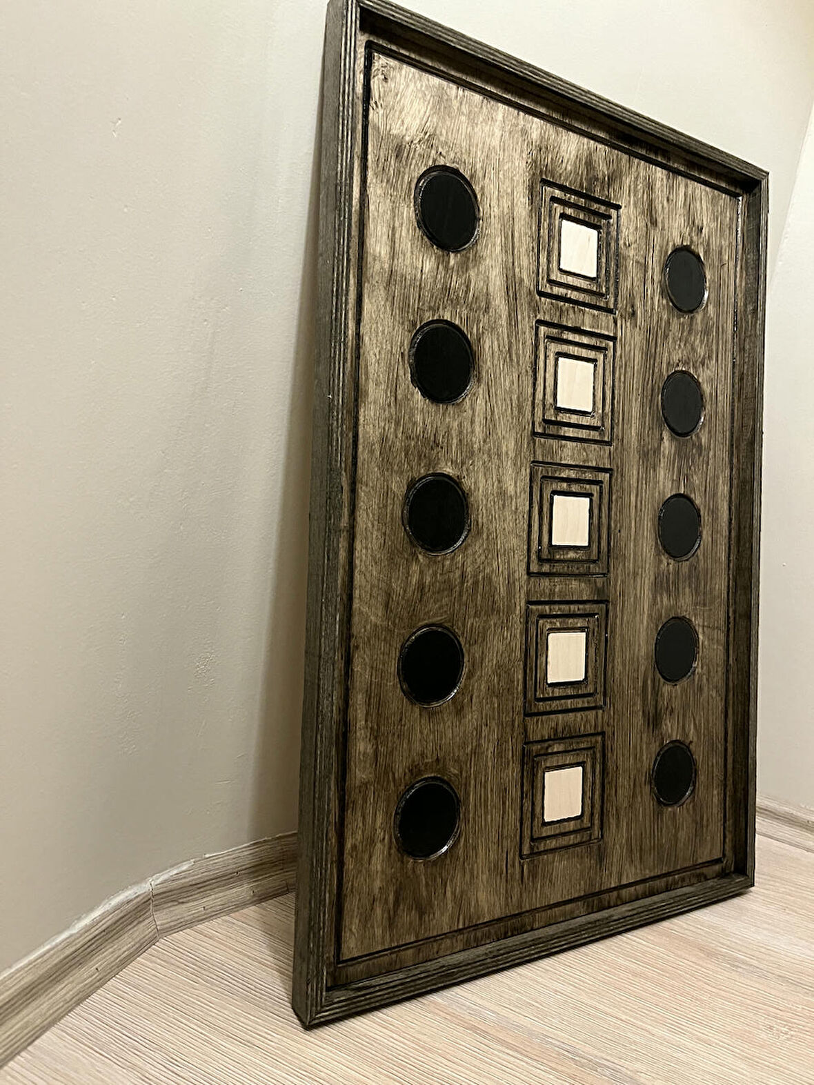 Cıgıl Wood Dots And Squares Ahşap Bohem Tablo 62 x 41