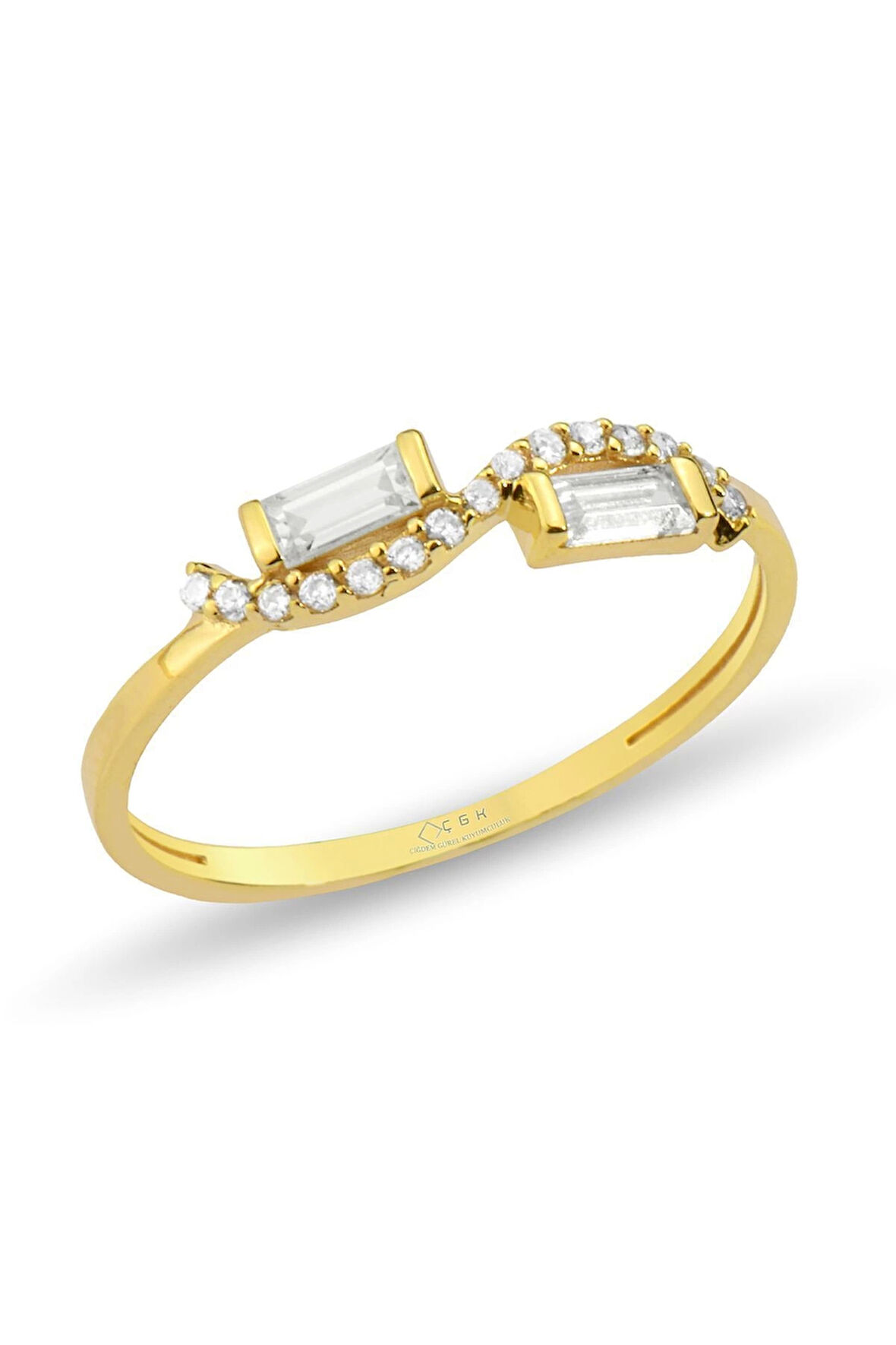 Baget Taşlı Kalpli Minimal Altın Yüzük