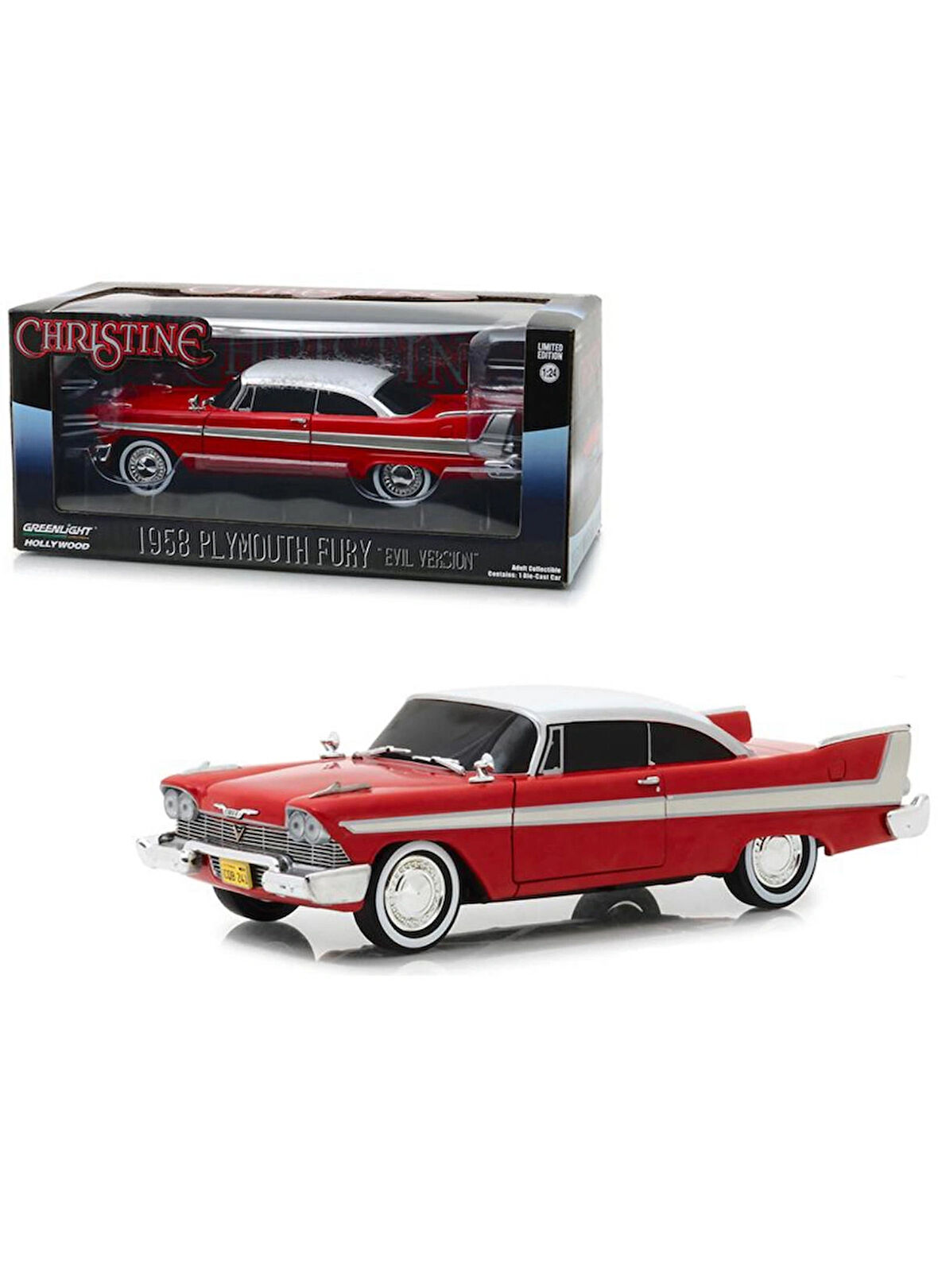 Greenlight Hollywood – 1:24 1958 Plymouth Fury “Christine” (Evil Version) –Diecast Model Araba