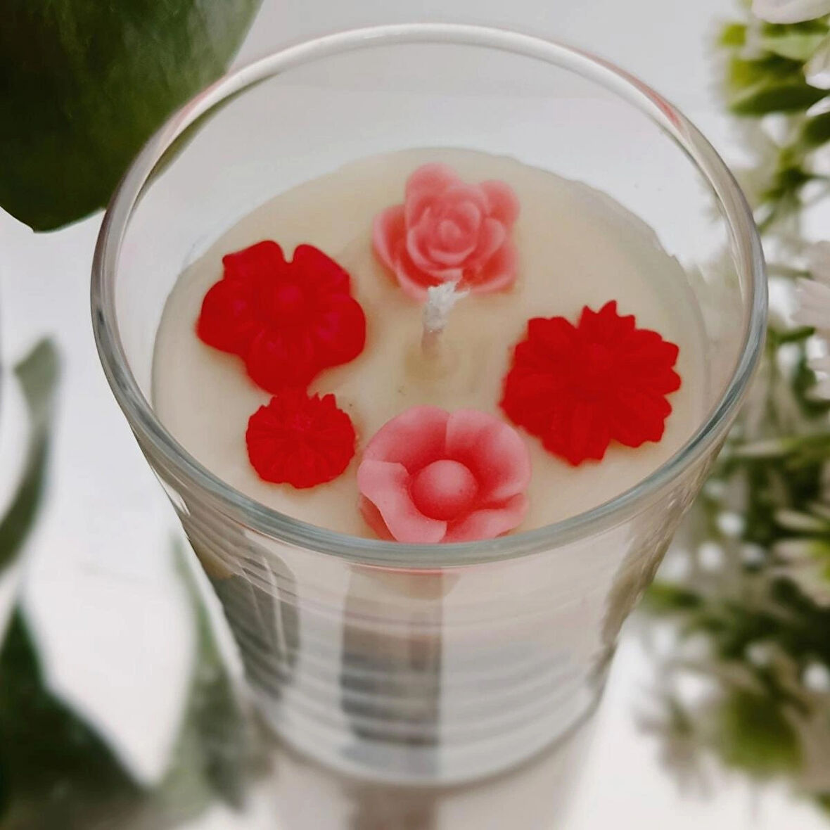 Çiçek Gül Kokulu Bardak Soya Mum - Doğum Günü - Sevgililer Günü - Hediyelik - Aromaterapi