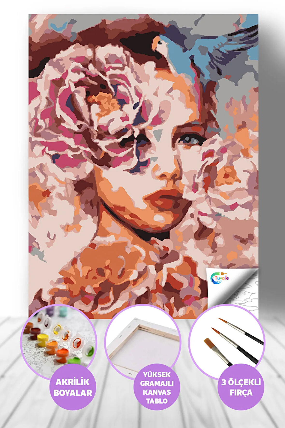 Çiçeklerin Gölgesinde Sayılarla Boyama Seti, Hobi Seti, 40X50 Tablo, Fırça Boya, Numaralı Tuval
