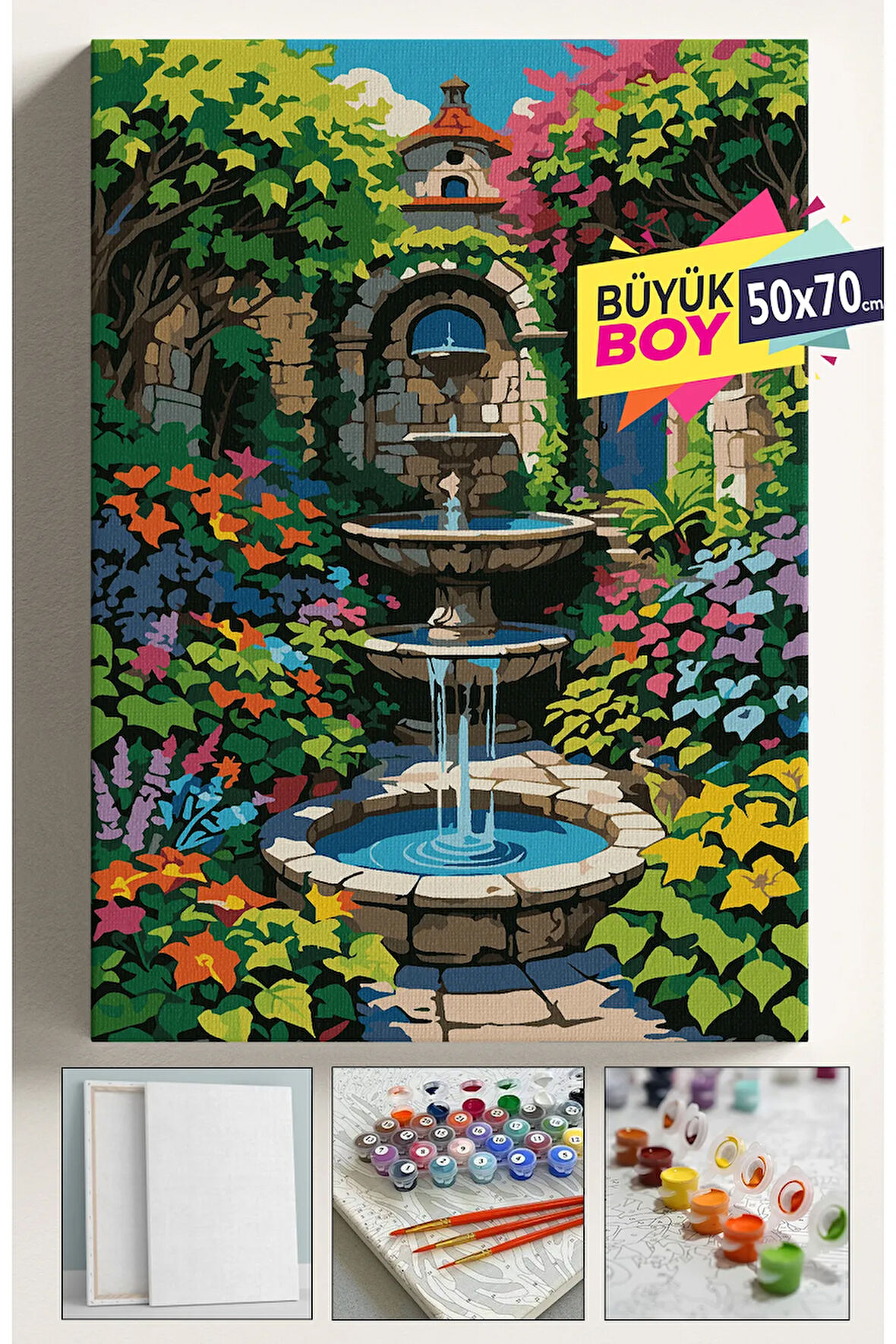 Sayılarla Boyama Seti Numaralı Tuval Fırça Boya Dahil Kasnaklı Set 50x70 Cm - ÇİÇEKLİ ÇEŞME