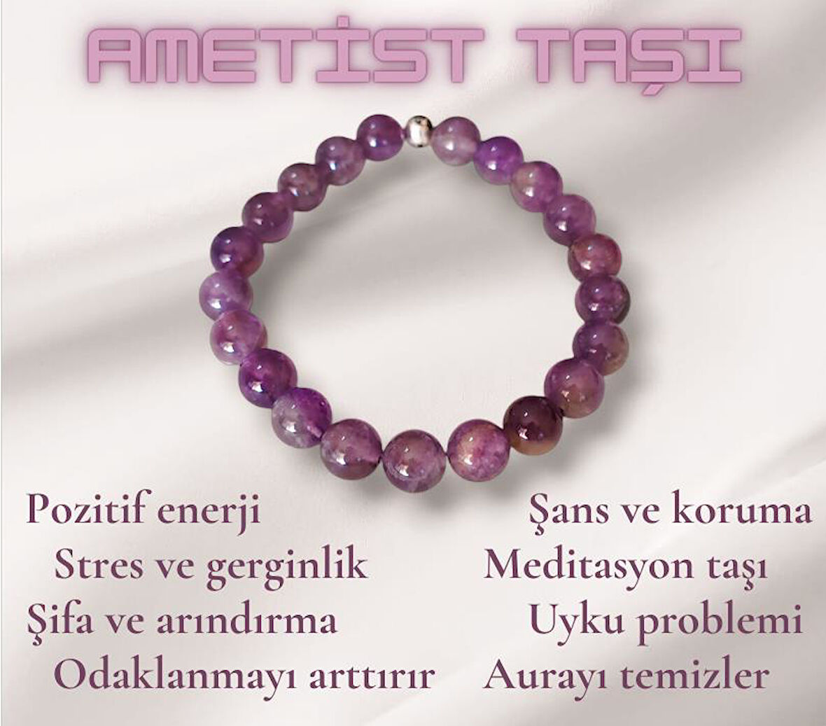Ametist Taşlı Doğal Taş Bileklik