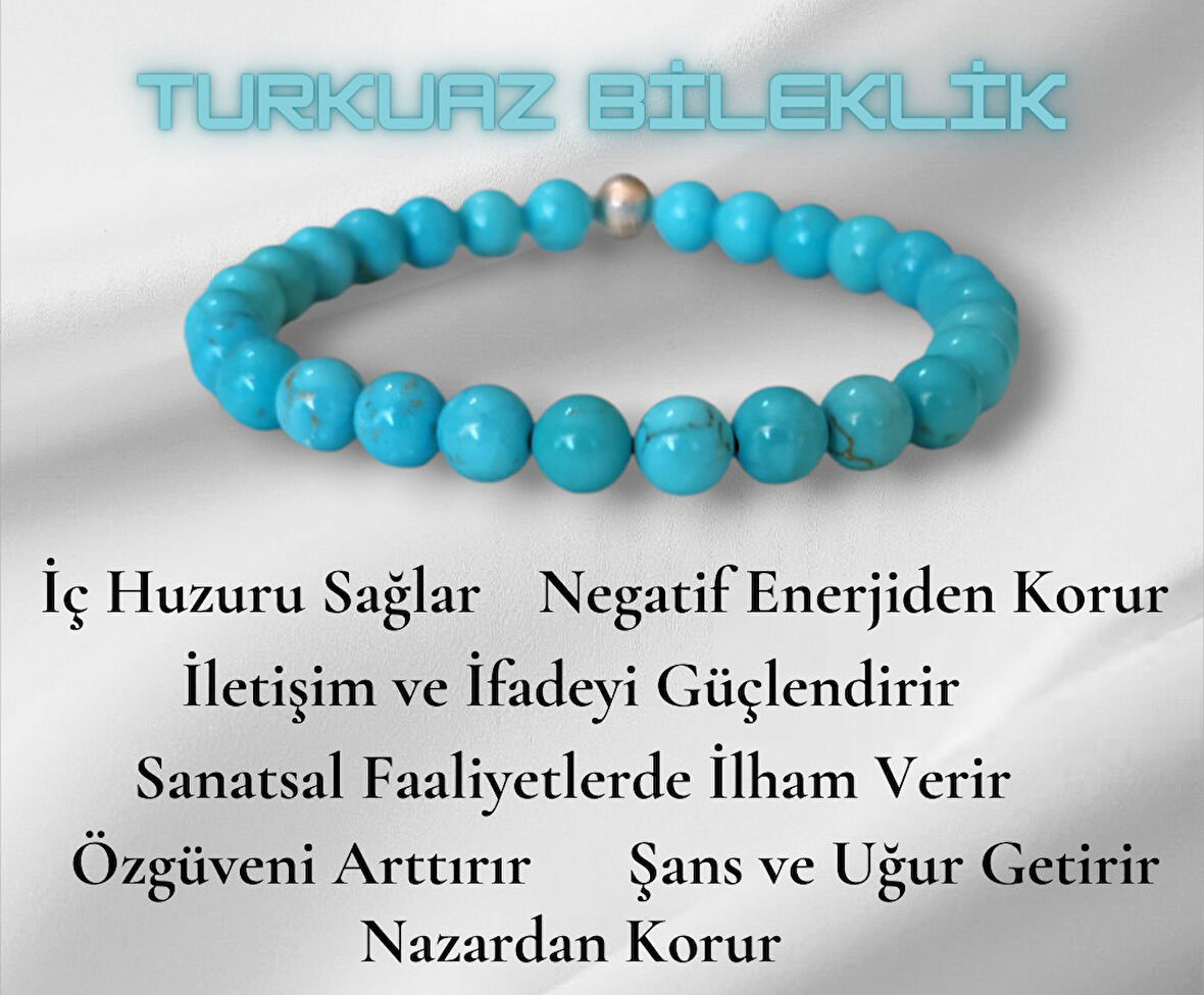 Turkuaz Doğal Taş Bileklik 6mm – Negatif Enerjiden Korur, İç Huzuru Artırır, Şans ve Uğur Getirir