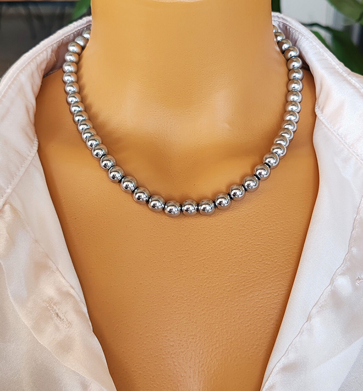 Gümüş Rengi Hematit Kadın Kolye