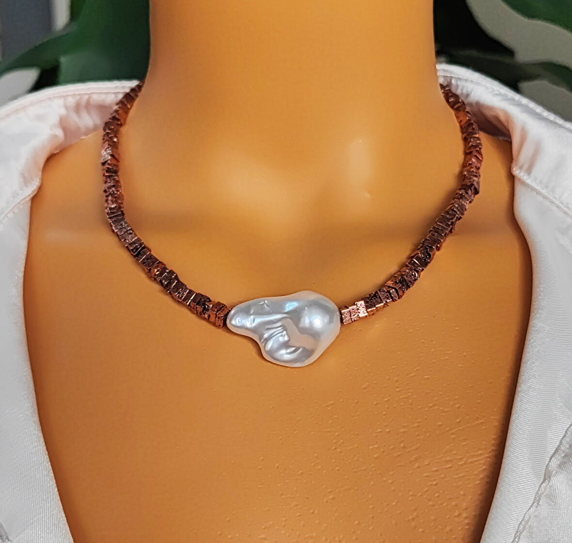 Yapay Barok İncili Lav Taşı Kadın Kolye