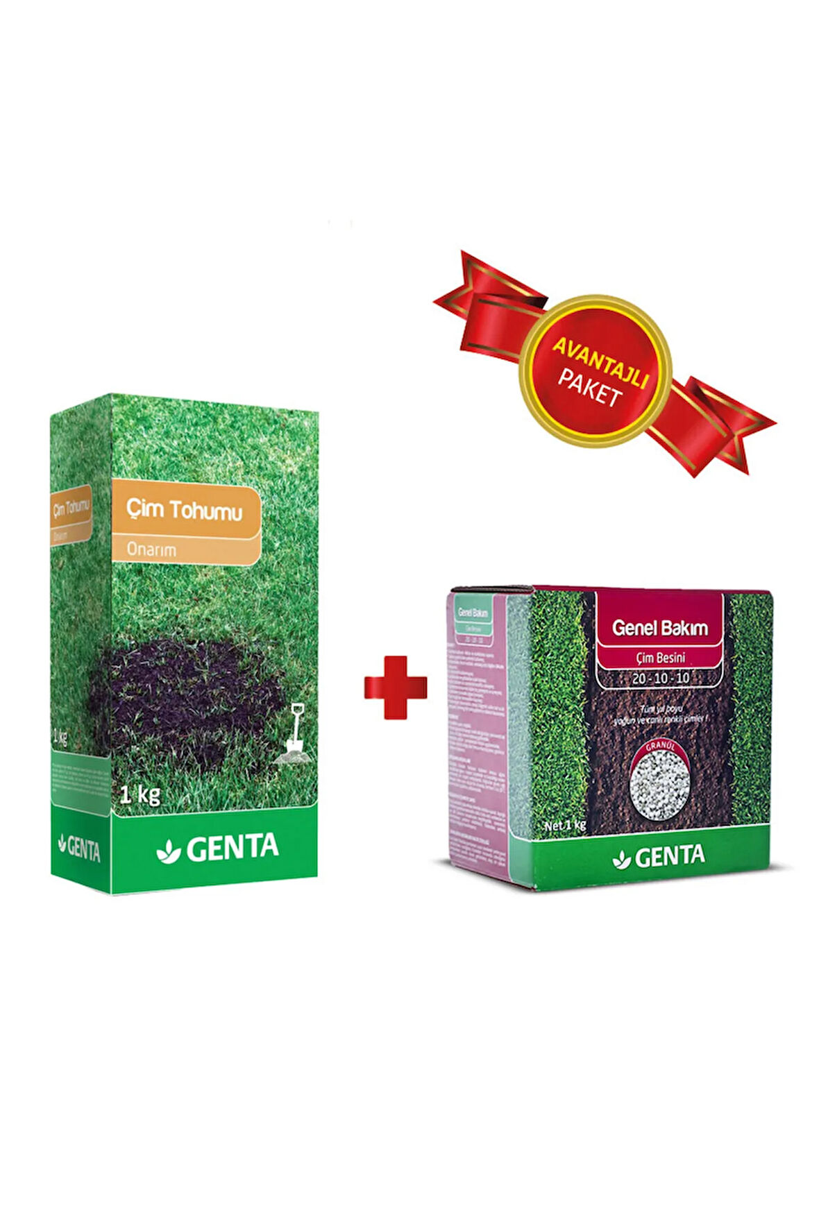 Onarım Çim Tohumu 1 Kg - Genta Genel Bakım Çim Gübresi 1 kg - Çim Onarım Paketi