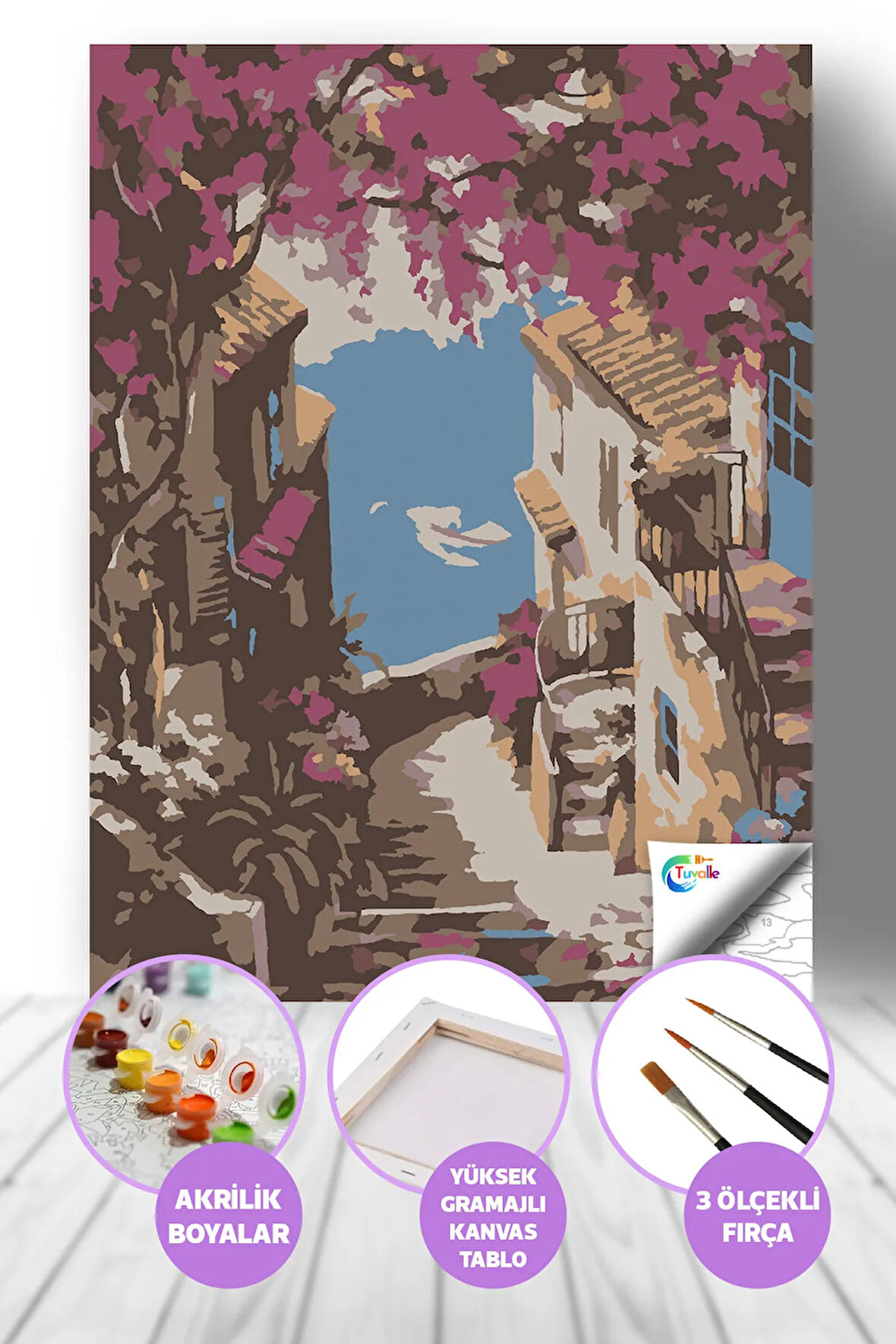 Cinque Terre Bölgesi Sayılarla Boyama Seti, Hobi Seti, 40X50 Tablo, Fırça Boya, Numaralı Tuval