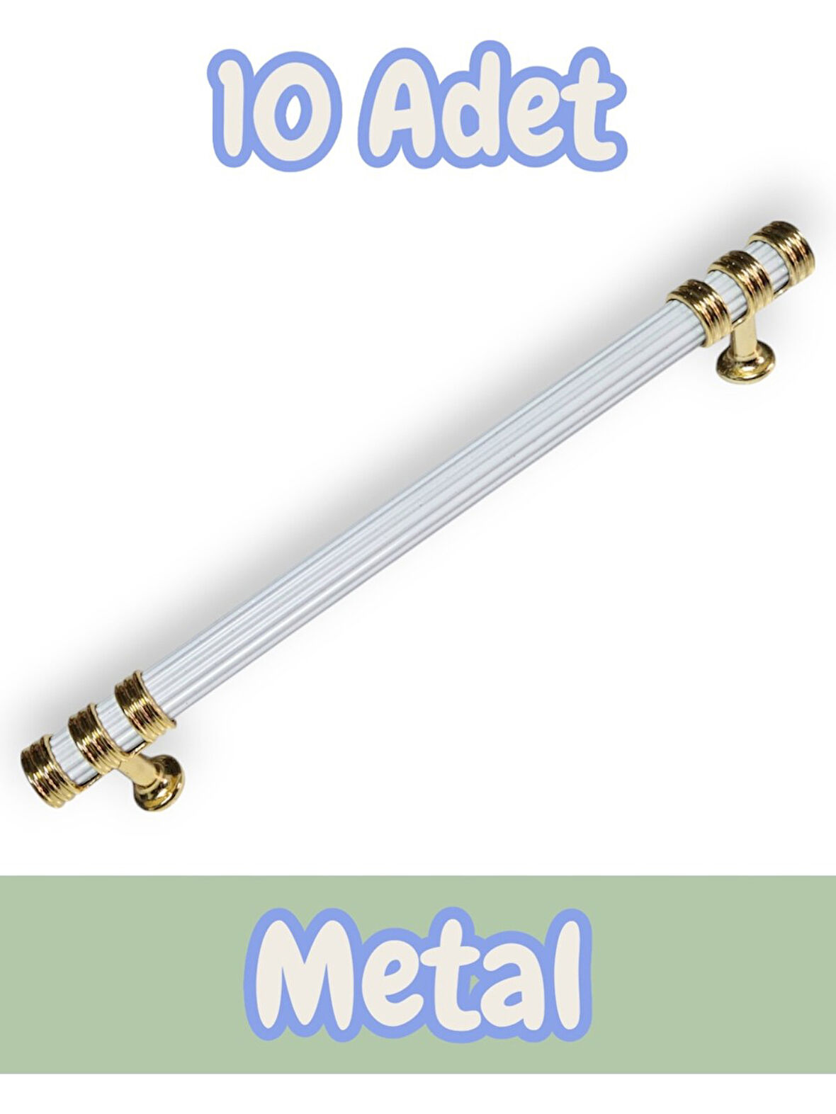 Çizgili Nesli Alüminyum Metal Lüks Mobilya Çekmece Mutfak Dolabı Kulpu Beyaz-Altın 192mm (10 Adet)