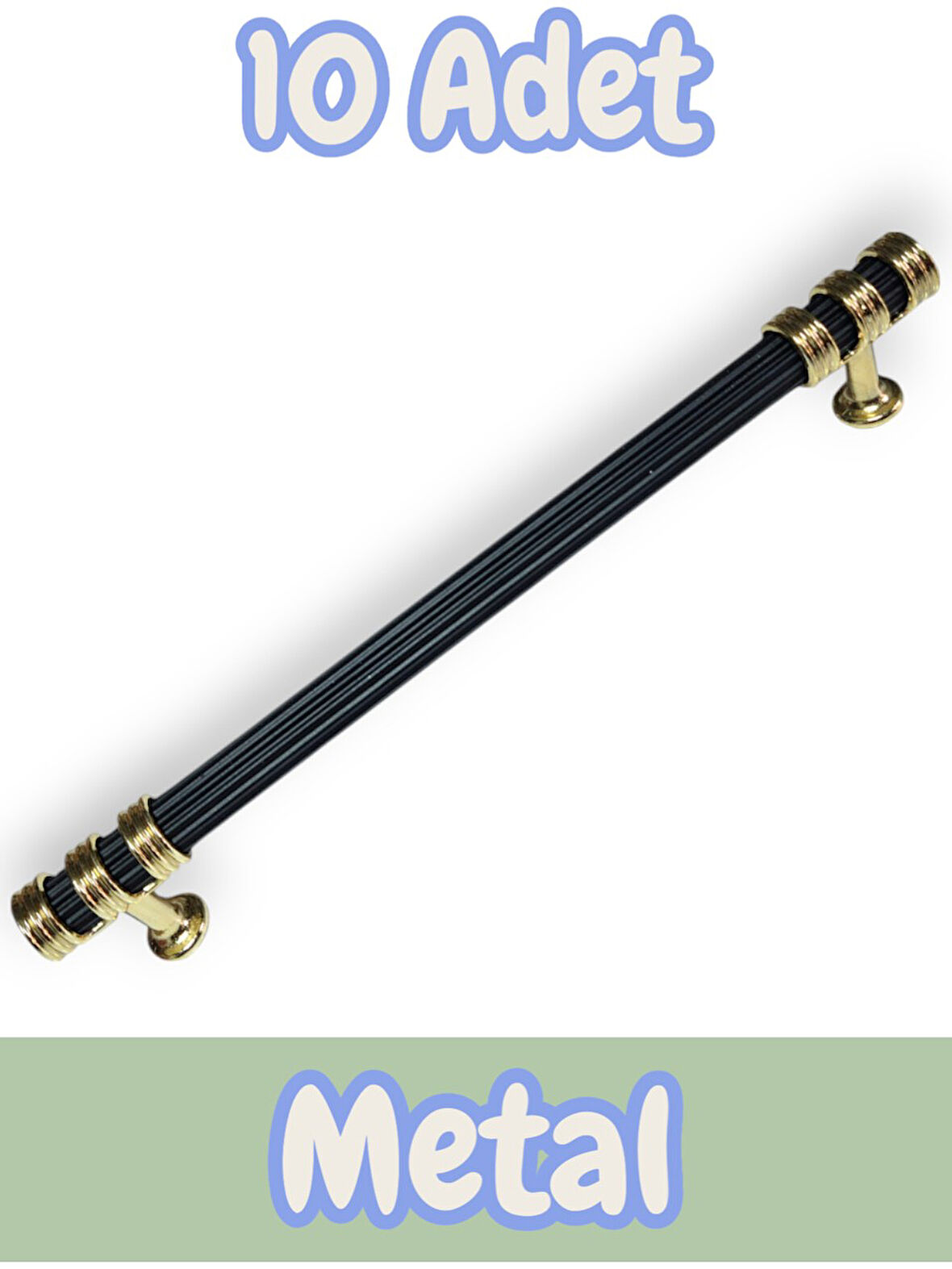 Çizgili Nesli Alüminyum Metal Lüks Mobilya Çekmece Mutfak Dolabı Kulpu Siyah-Altın 224mm (10 Adet)