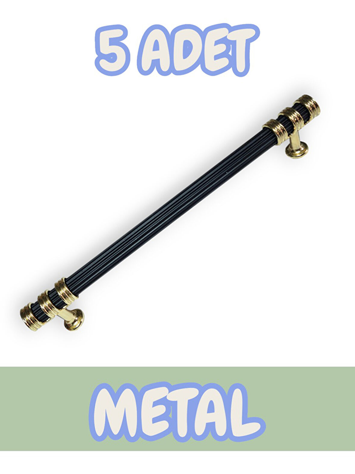 Çizgili Nesli Alüminyum Metal Lüks Mobilya Çekmece Mutfak Dolabı Kulpu Siyah-Altın 192mm (5 Adet)