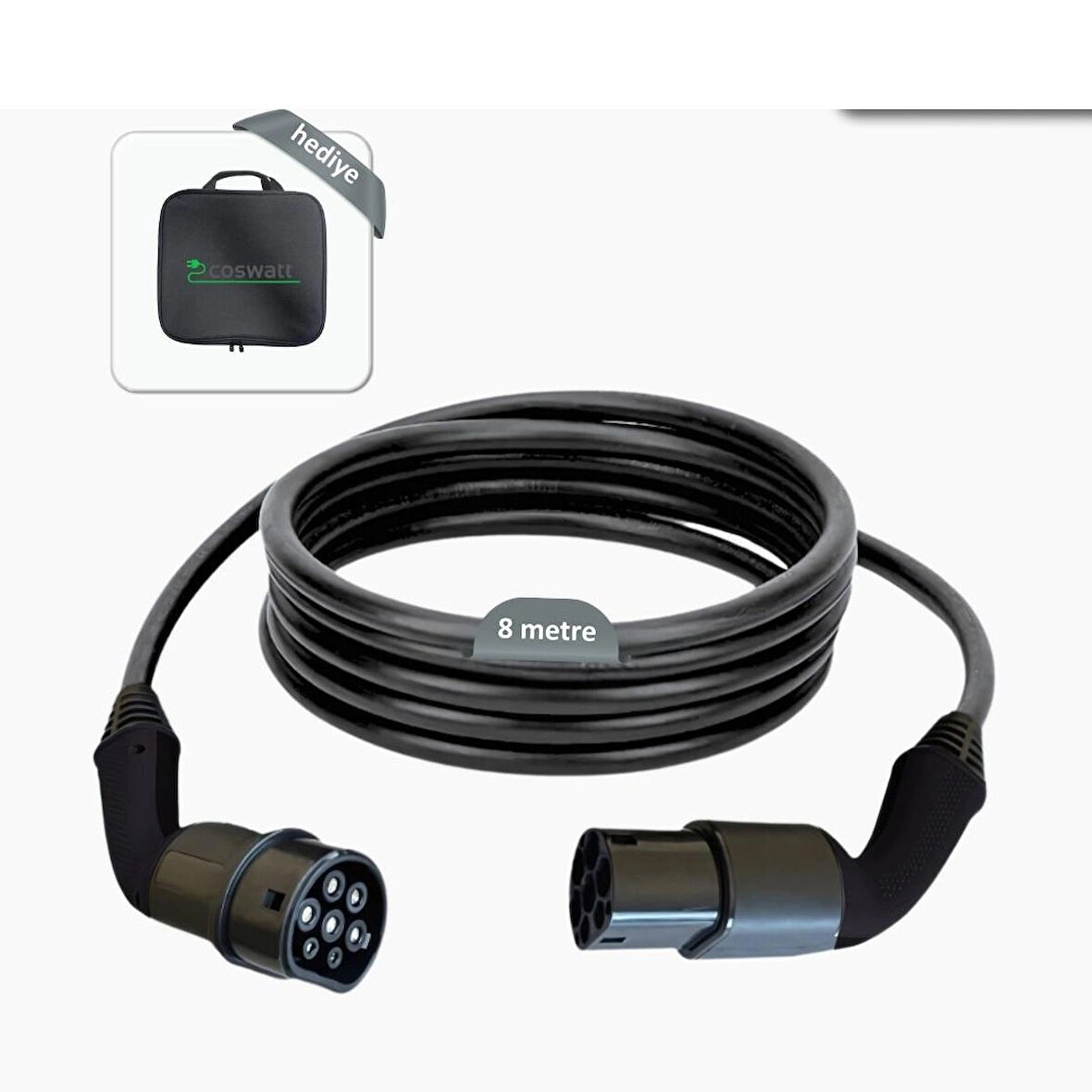 Tip-2 Şarj Kablosu 22 kW / 32A / 8m Kablolu / 380V AC / Taşıma Çantası Hediyeli