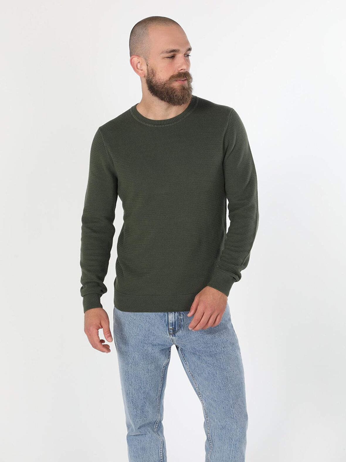 Regular Fit Haki Erkek Kazak