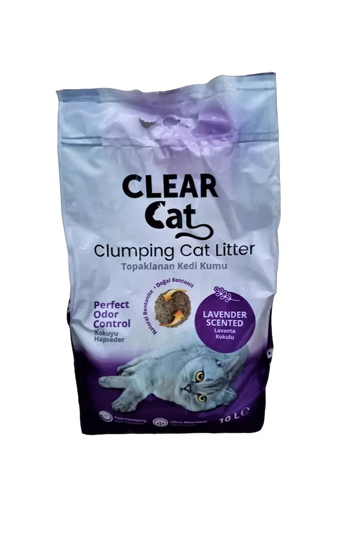 1 Adet Clear Cat Kedi Kumu 10 Lt Lavanta Topaklanan Kedi Kumu Doğal Bentonit