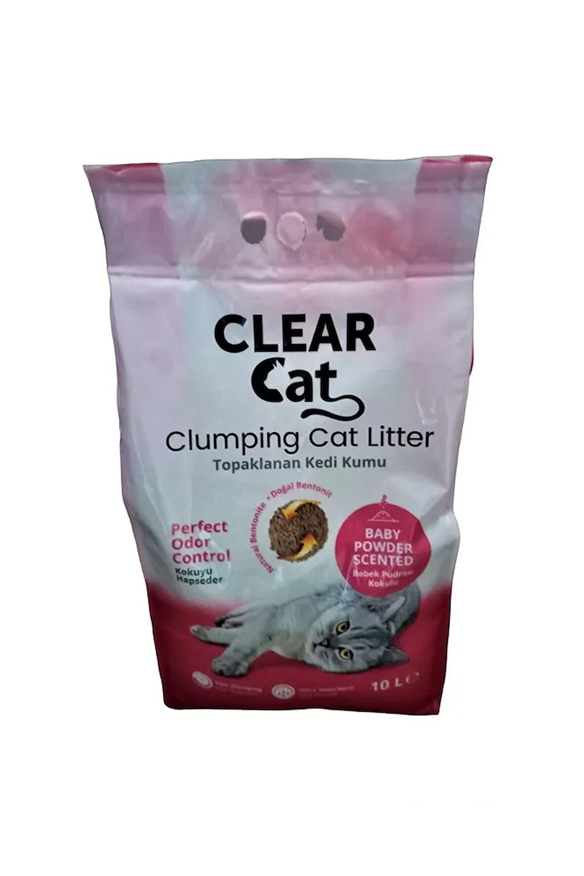 2 Adet Clear Cat Kedi Kumu 10 Lt Bebek Putrası Kokulu Topaklanan Kedi Kumu Doğal Bentonit