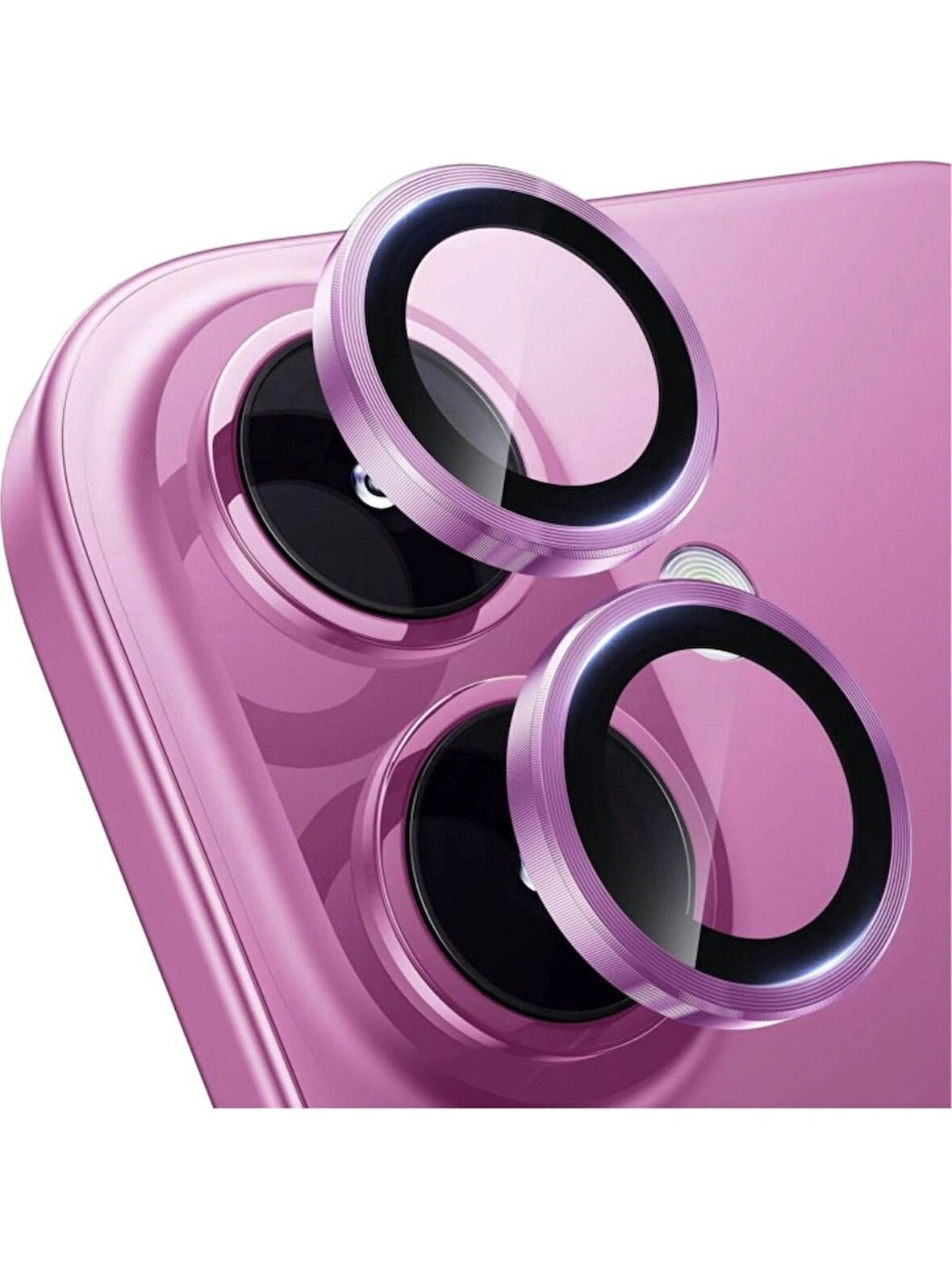 iPhone 16 Uyumlu Metal Çerçeveli Temperli Kamera Lens Koruyucu-Pembe