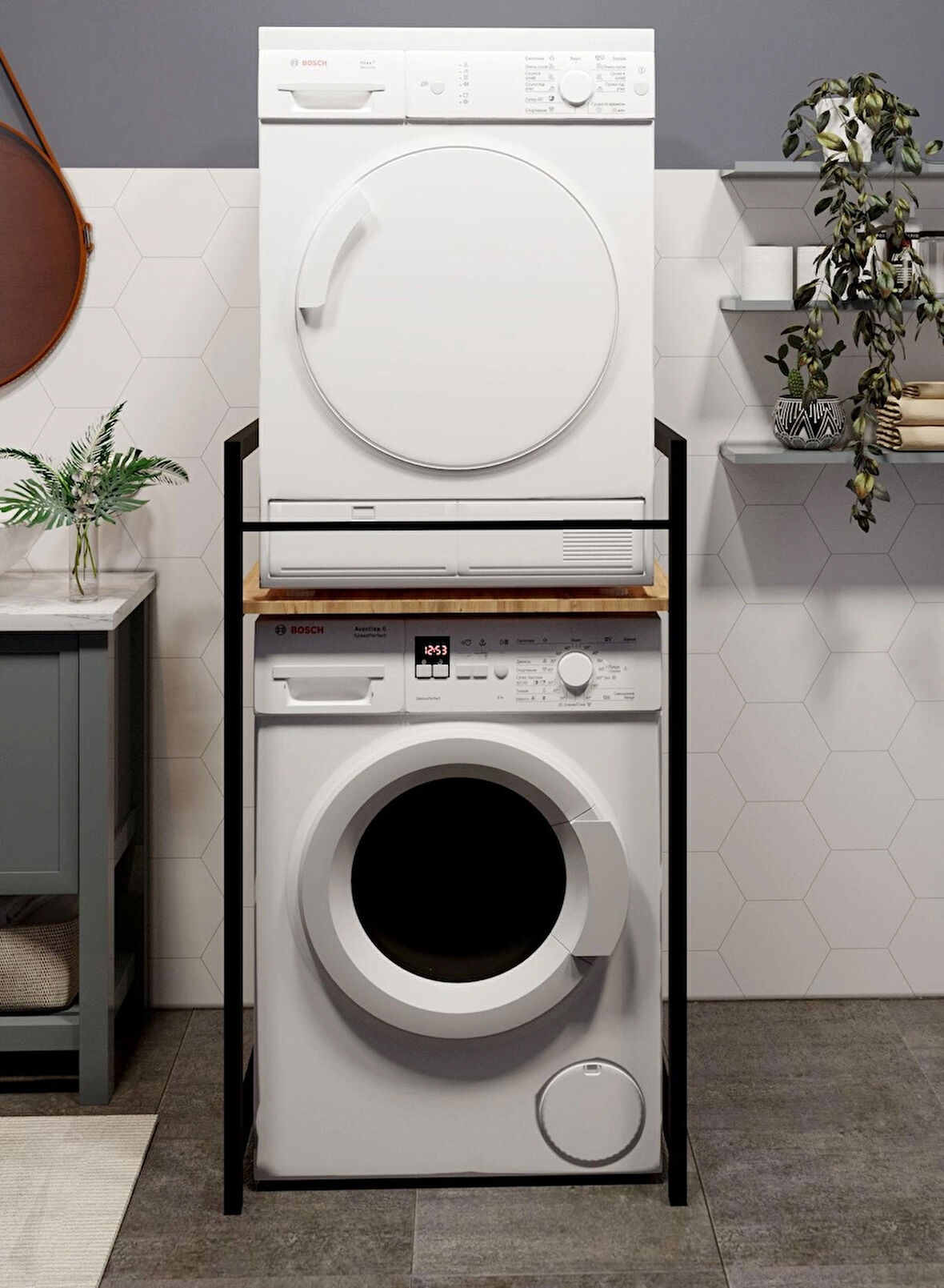 Çamaşır Makinası ve Kurutma Makinası Rafı Çamaşır Makinası Üstü Banyo Düzenleyici Raf