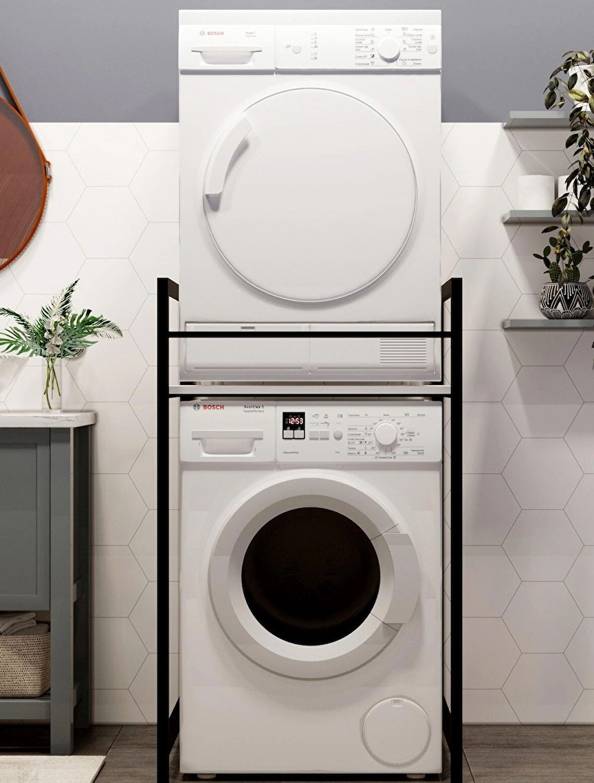 Çamaşır Makinası ve Kurutma Makinası Rafı Çamaşır Makinası Üstü Banyo Düzenleyici Raf