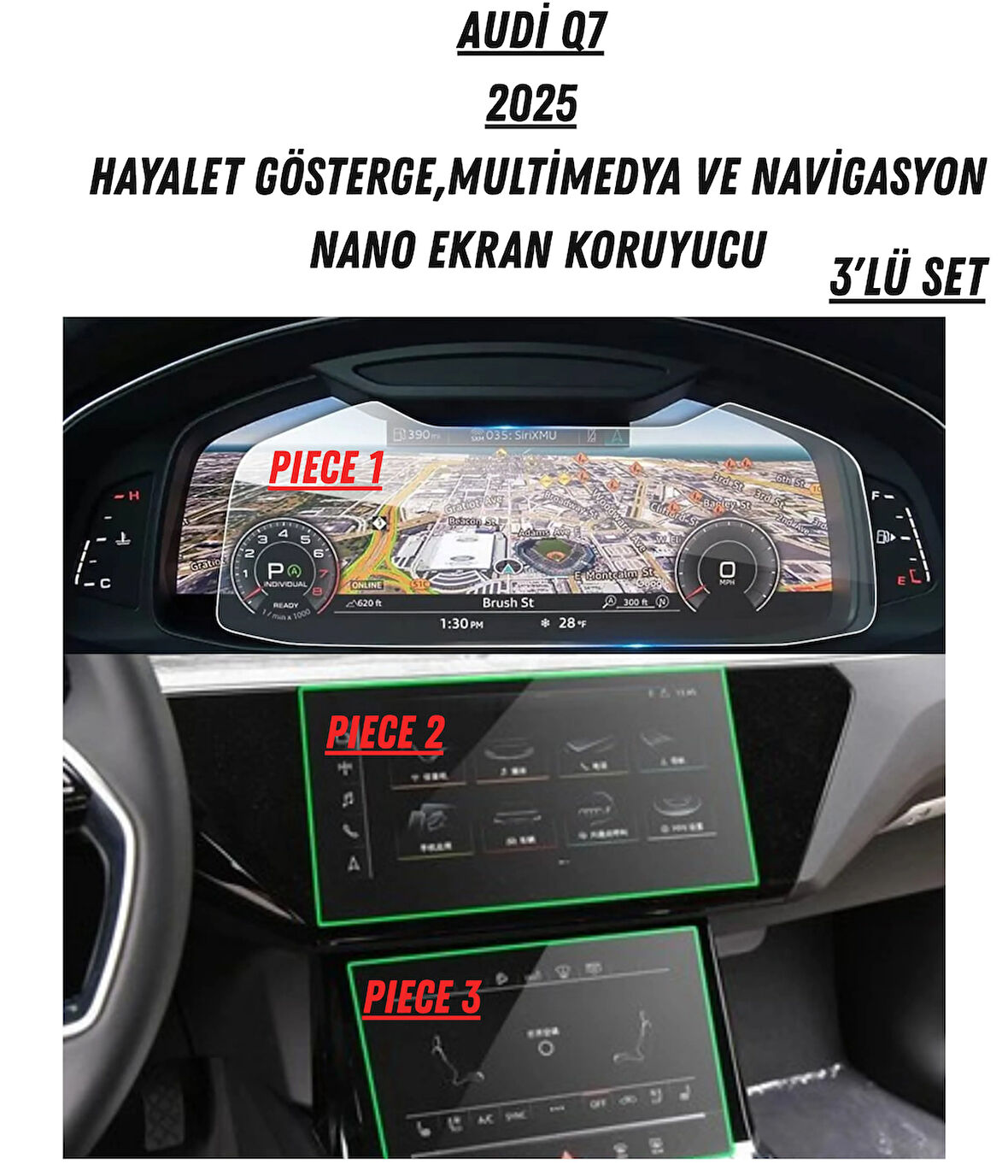 Audi Q7 2025  Hayalet Gösterge Ve Multimedya Çift Ekran Uyumlu Nano Ekran Koruyucu