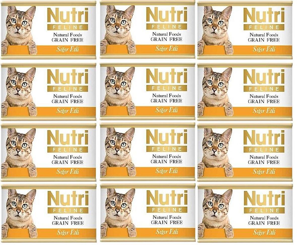 Nutri Feline Sığır Etli Tahılsız Yetişkin Kedi Konservesi 85gr 12 Adet