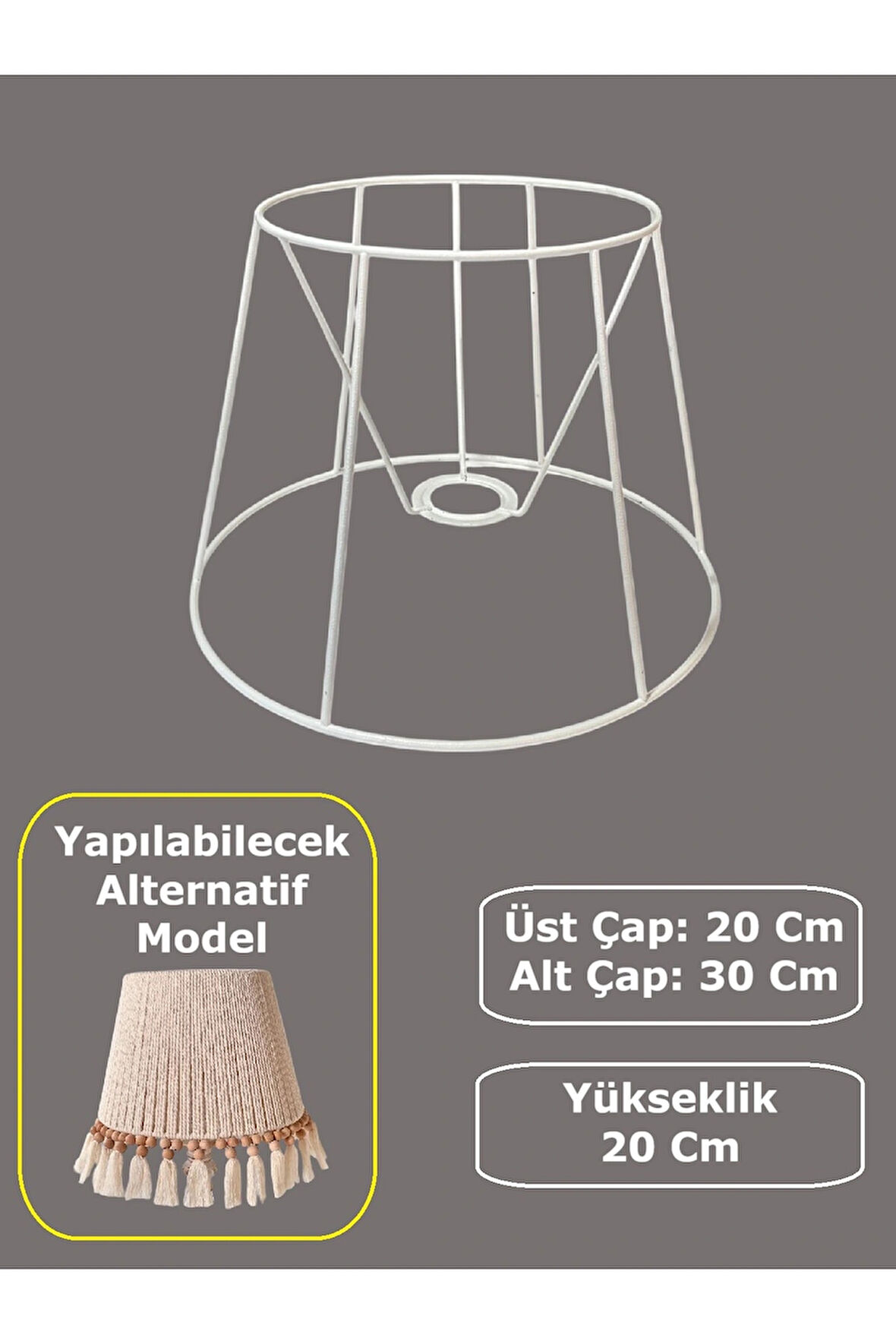 Konik Abajur Teli İskeleti Beyaz Statik Boyalı E27 (Çap 30 Cm)