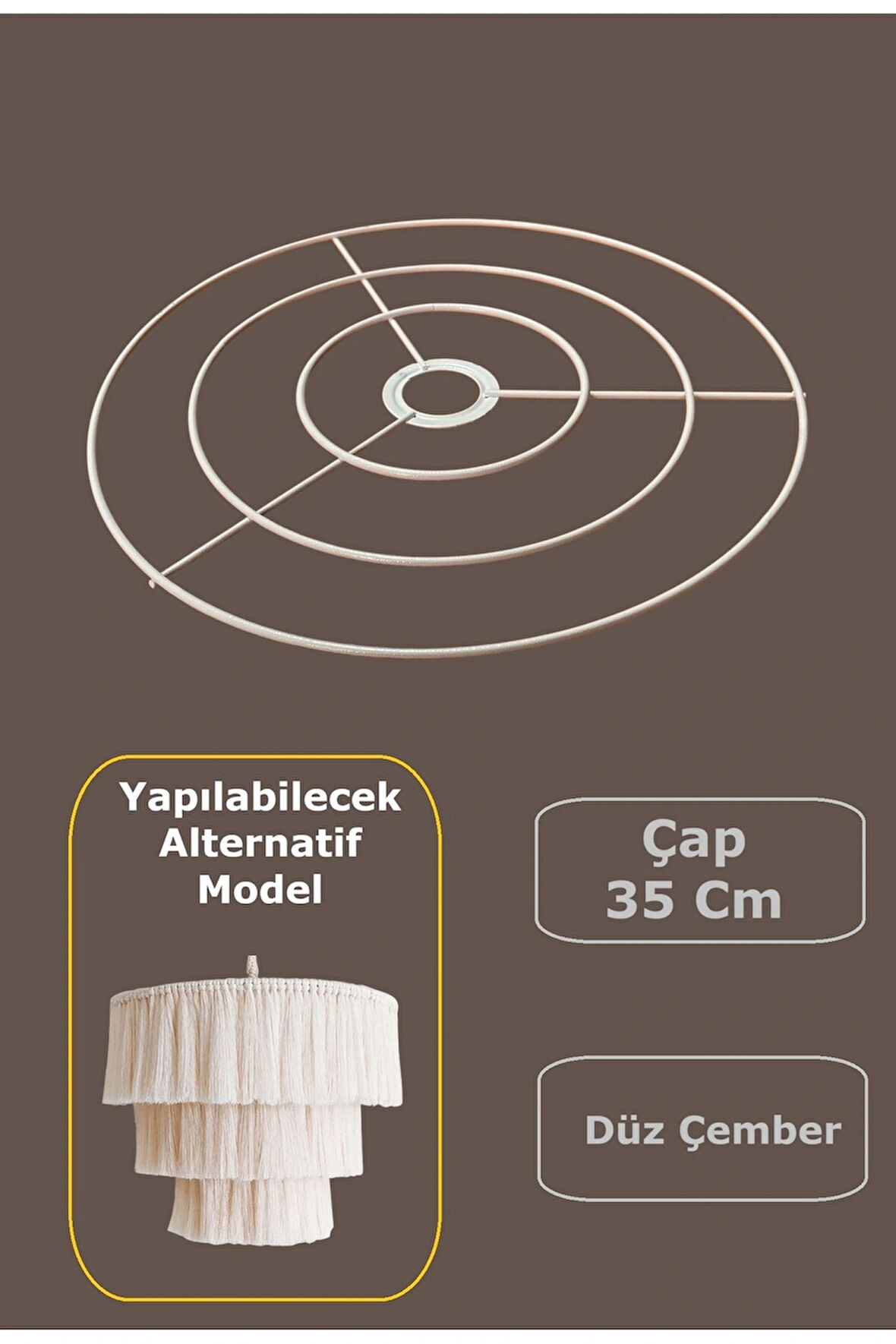 Düz Çember Avize Teli , İskeleti (35 Cm) Beyaz Statik Boyalı (E27 Duy Uyumlu)