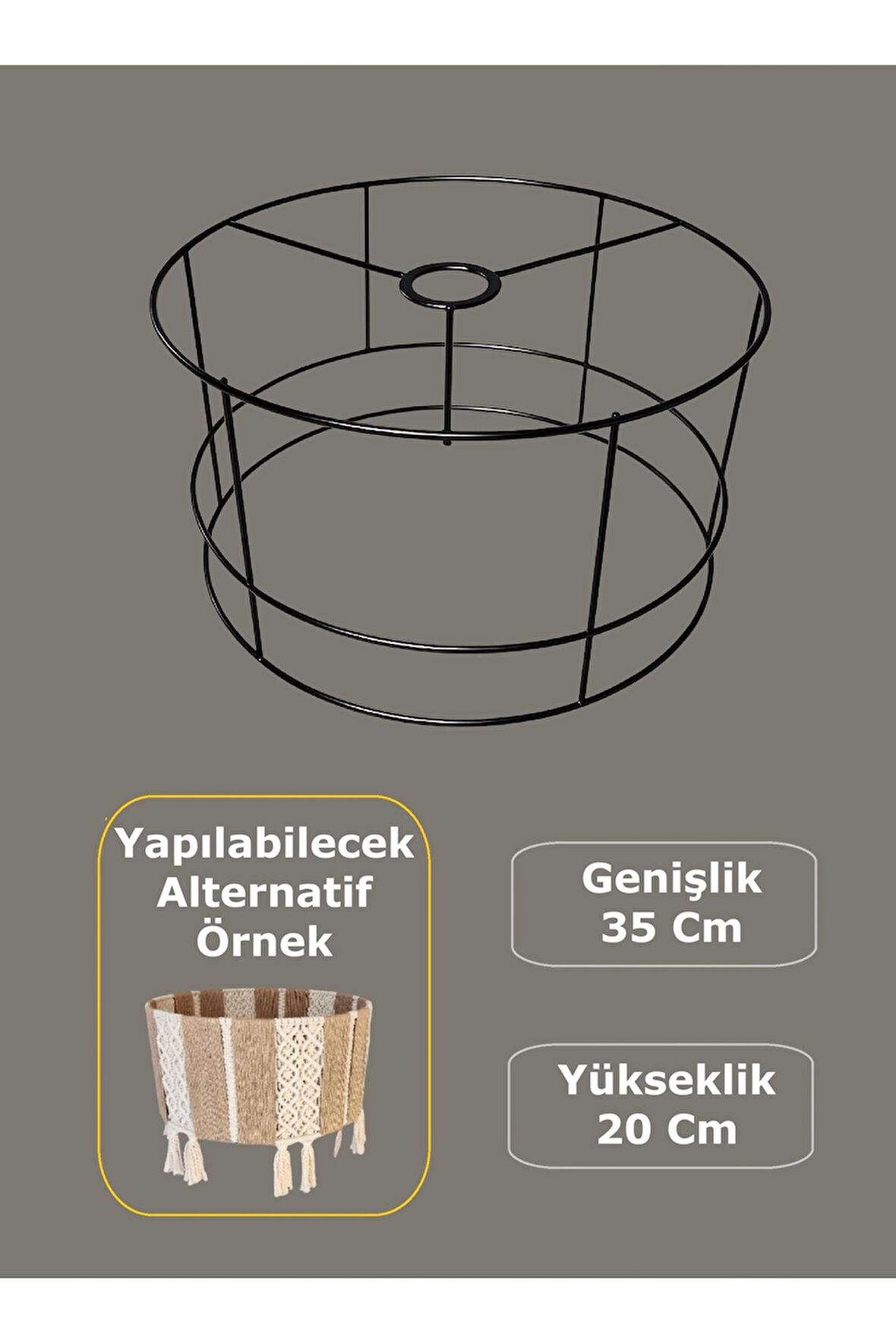 Silindir Lambader Teli , İskeleti Siyah Statik Boyalı - E27 (35 Cm)