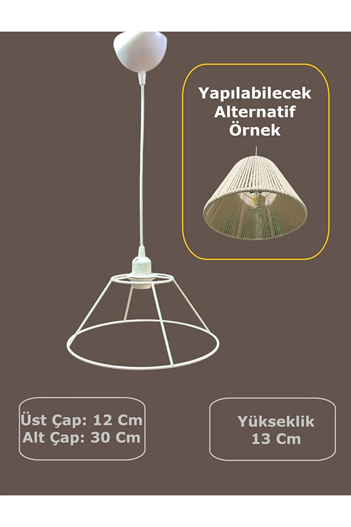 Huni Avize Teli , İskeleti (Kısa Boy 30x13 Cm) Beyaz Statik Boyalı (Duy Takımı Dahil)