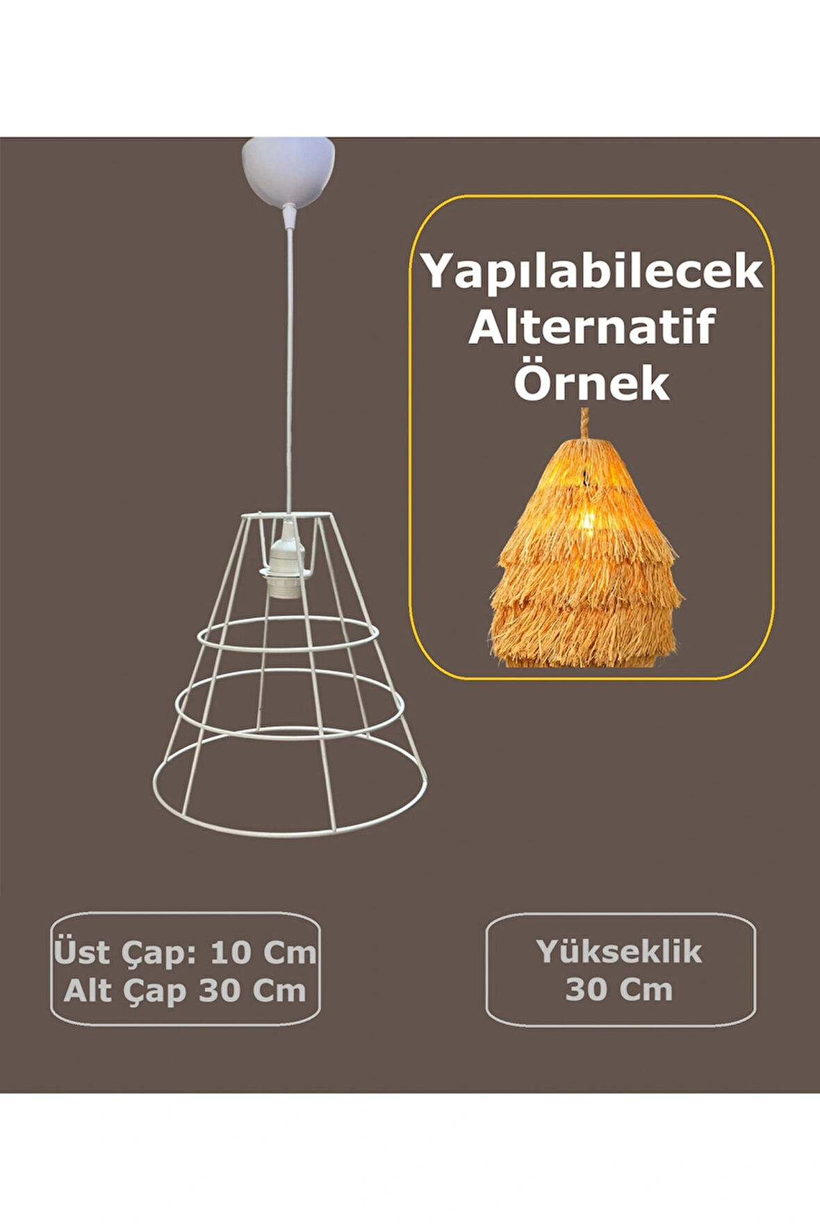 Huni Avize Teli , İskeleti (Uzun Boy 30x30 Cm) Beyaz Statik Boyalı (Duy Takımı Dahil)