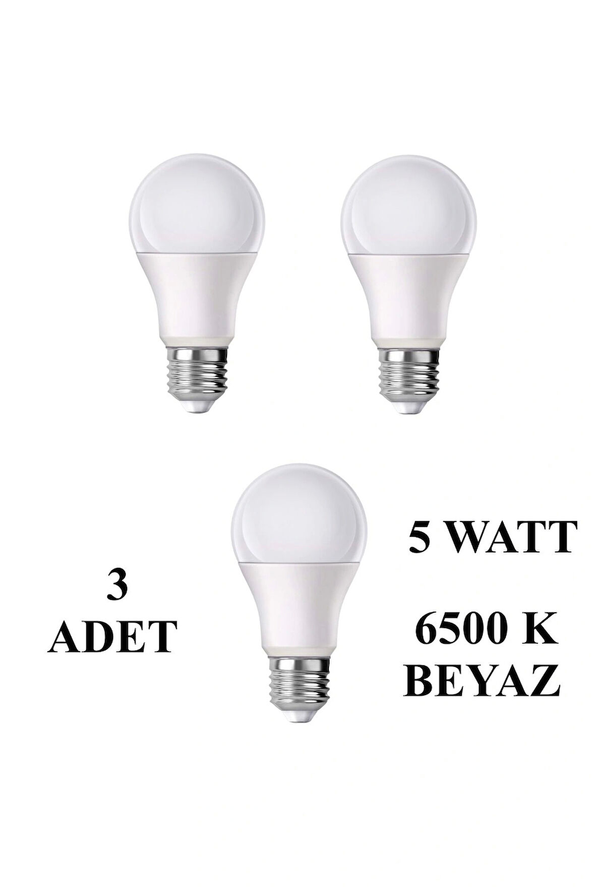 5W E27 Led Ampul 6500K Beyaz Işık (450 Lümen) (3 Adet)