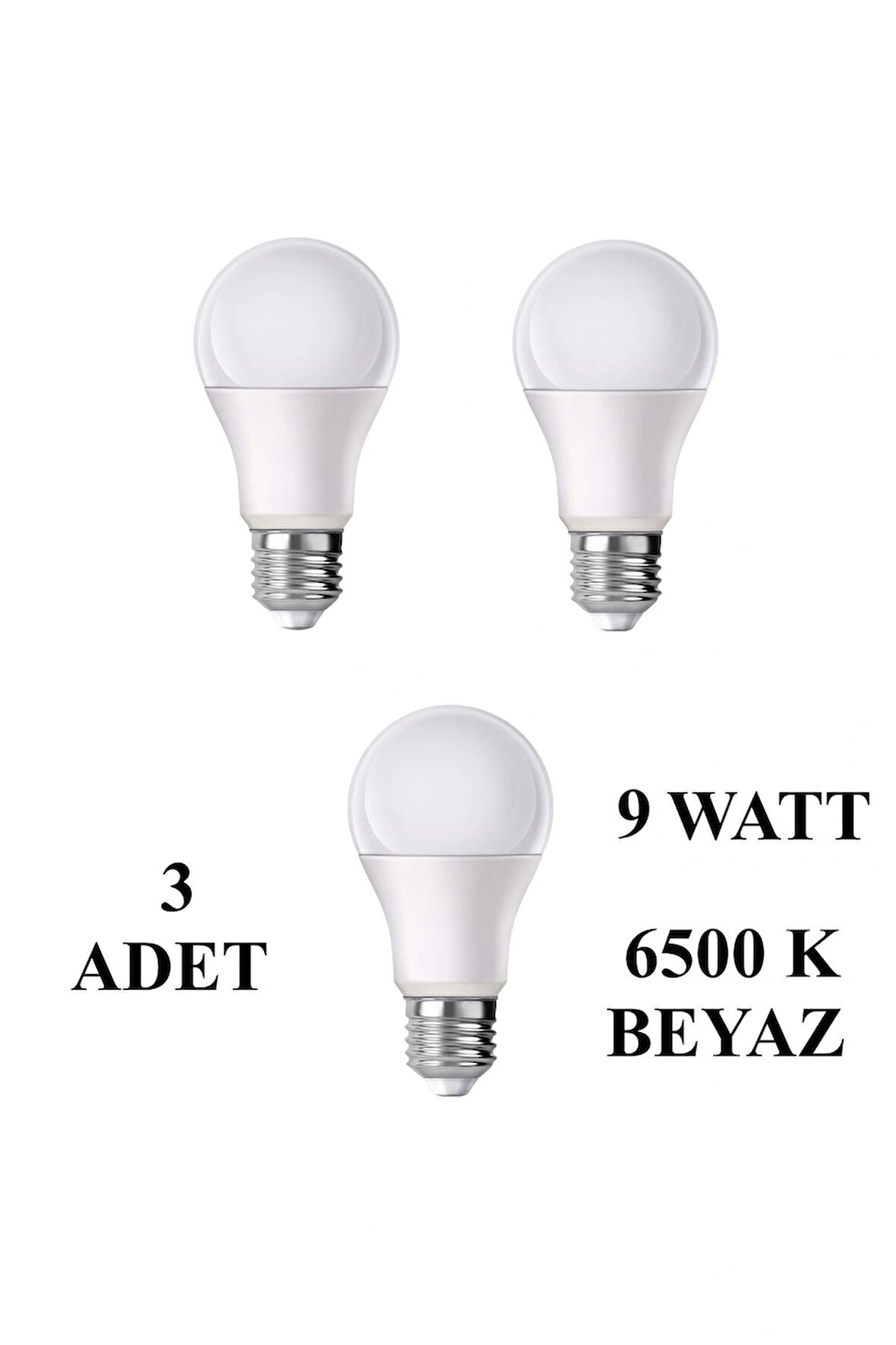 9W E27 Led Ampul 6500K Beyaz Işık (810 Lümen) (3 Adet)