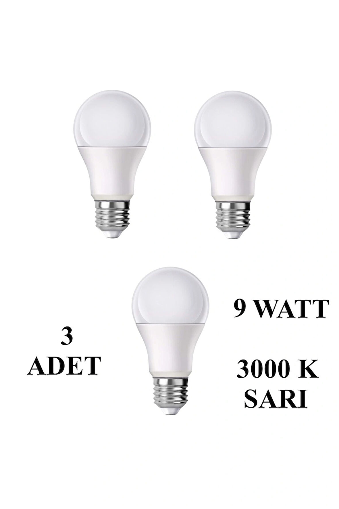 9W E27 Led Ampul 3000K Sıcak Sarı Işık (3 Adet)