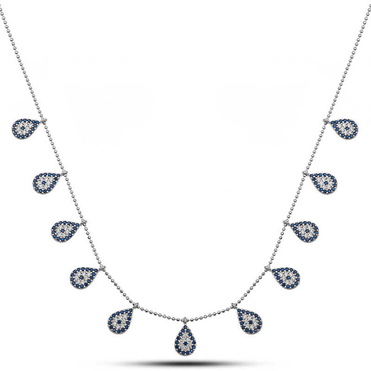 925 Ayar Gümüş Damla Nazarlı Şans Kadın Gümüş Kolye