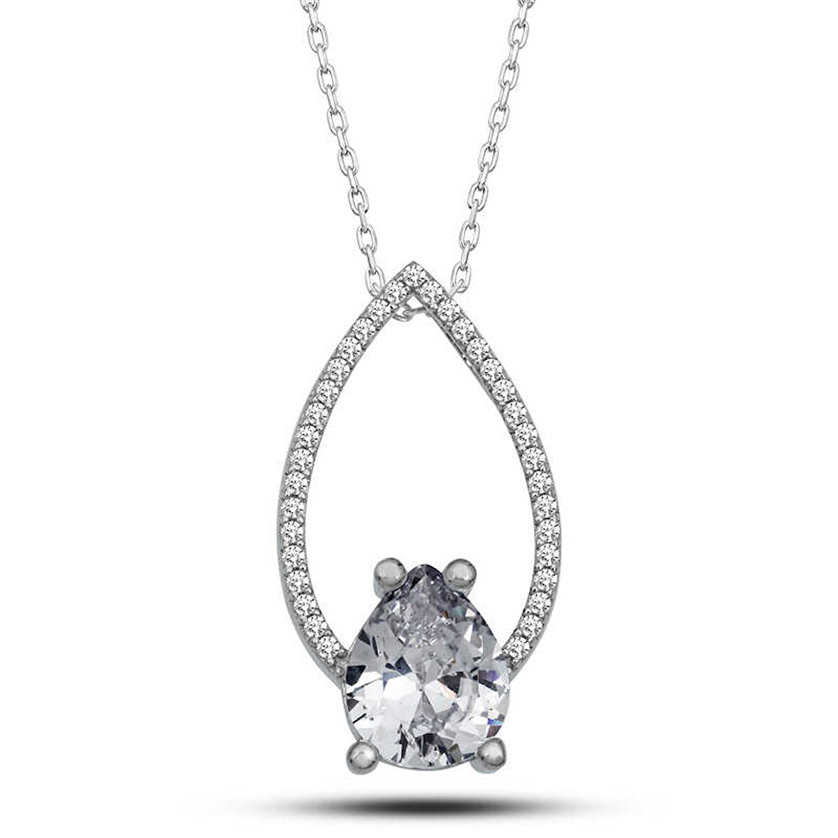 925 Ayar Gümüş Beyaz Taşlı Damla Kadın Gümüş Kolye