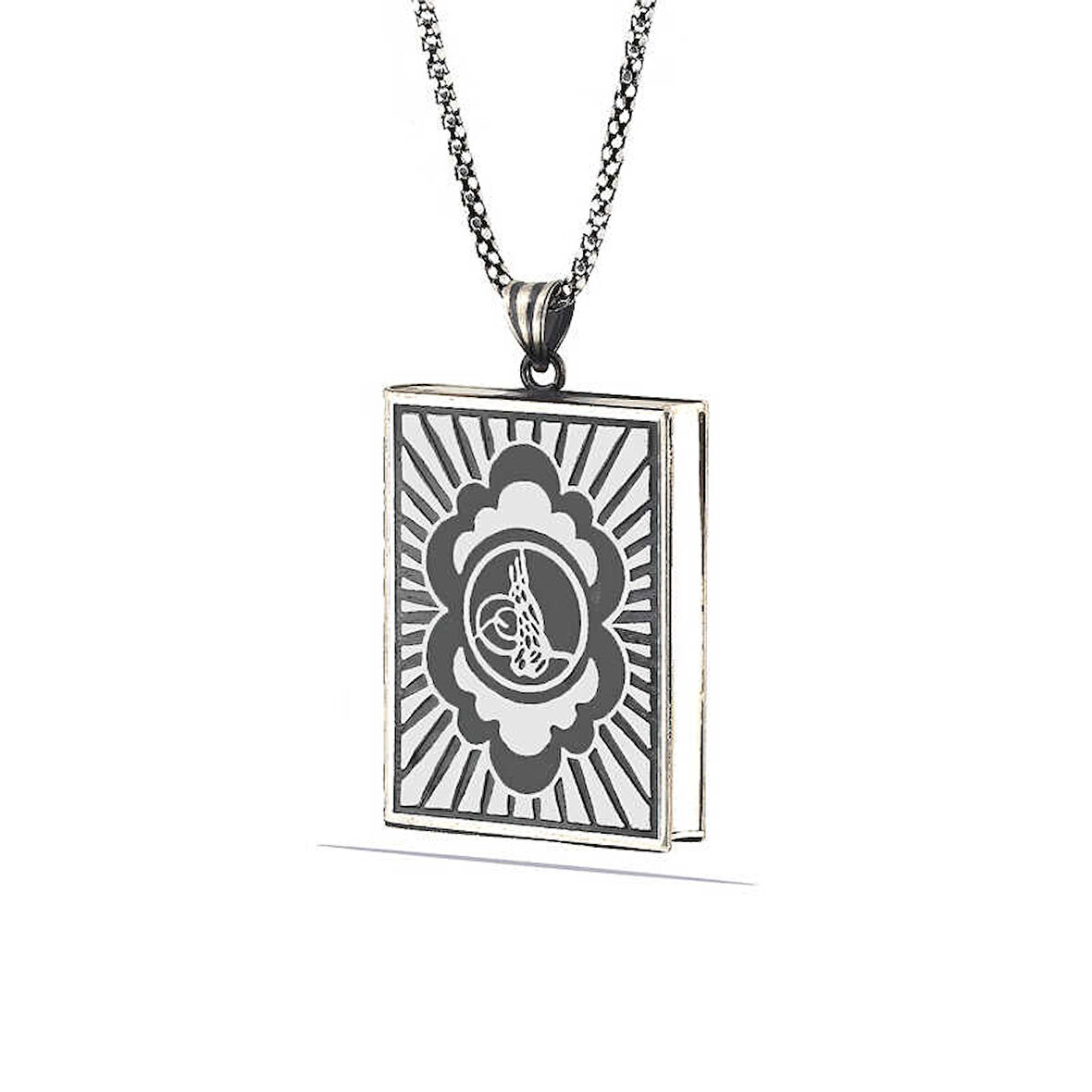 925 Ayar Gümüş Kare İçi Açılabilen Tuğra Muskalık Gümüş Kolye